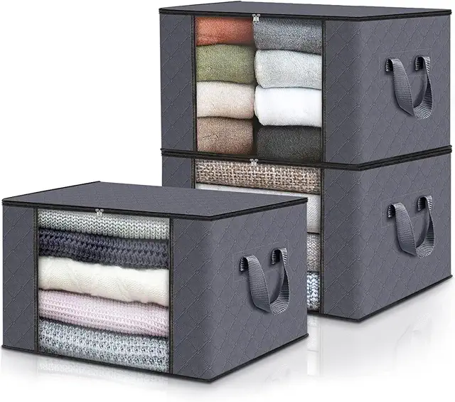 Imagen relacionada con edihome, Cajas Almacenaje Ropa, Bolsas para Guardar Ropa, Organizador Armario, con Asas Reforzadas, Cajas Organizadoras, Fundas de Tela Resistente (Gris oscuro, Pack de 3)