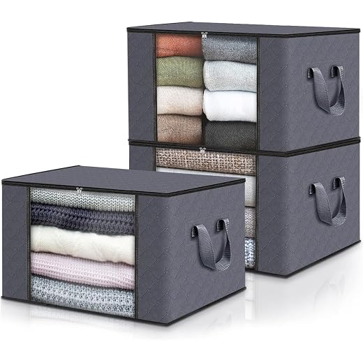 edihome, Clothes Storage Boxes, Clothes Storage Bags, Closet Organizer, with Reinforced Handles, Organizer Boxes, Sturdy Fabric Covers (Dark Grey, Pack of 3)