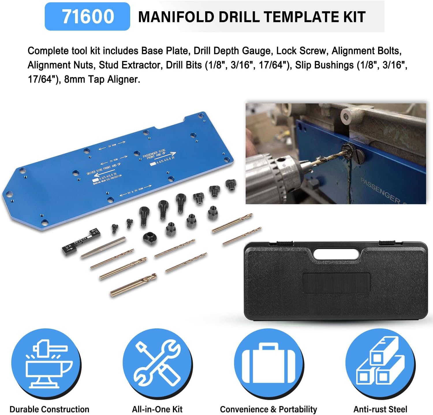 71600 Manifold Drill Template Kit Fits for Ford 4.6L, 5.4L, 6.8L V10 2 Valve and 3 Valve Triton Engines