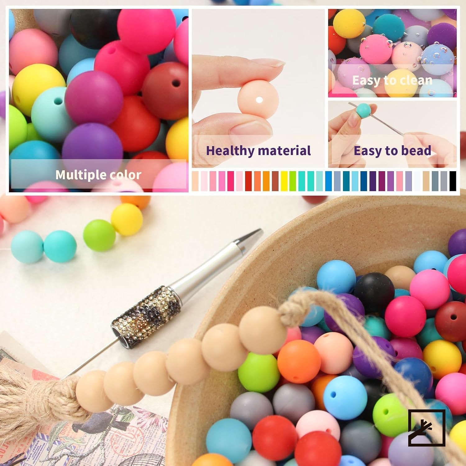 ZIFTY 240Pcs Silicone Beads for Keychain Making Kit 15mm Silicone Beads Bulk 30 Colors Loose Round Rubber Silicone Focal Beads for Pens, Necklace Bracelet Making Kit, Jewelry, Art, Crafts, DIY - Image 5