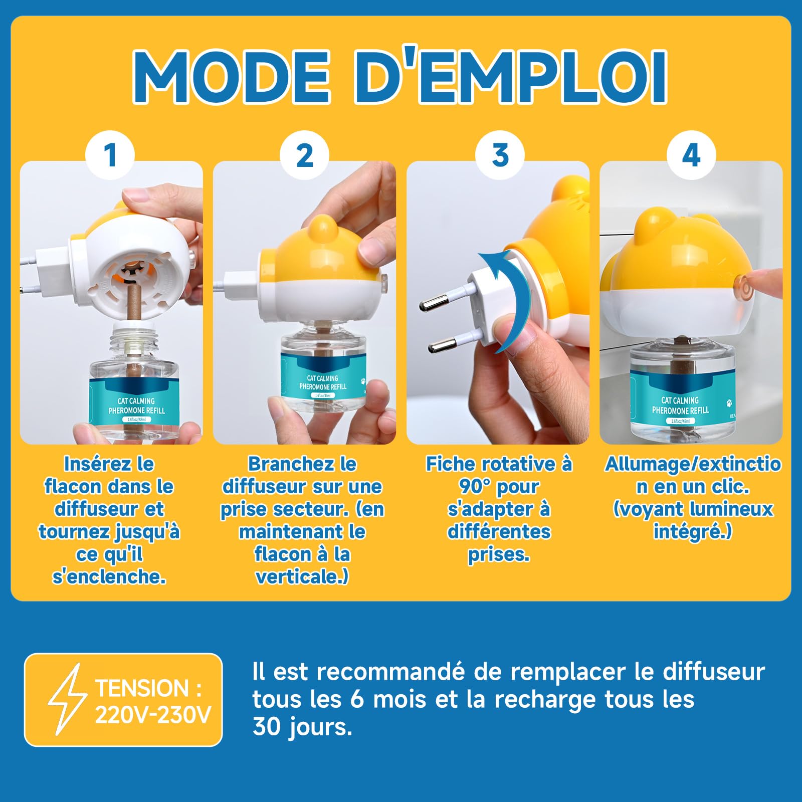 VICSOM 6 Recharges Pheromones Chat Compatible avec Tous Les Diffuseurs Courants, Diffuseur Chat Anti Stress 180 Jours pour Soulager, La Relaxation Et L'anxiété (48 ML par Recharge)