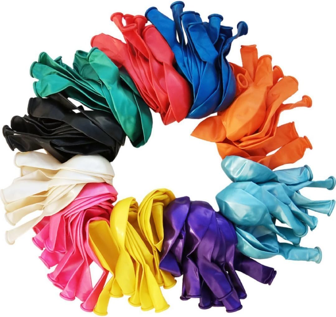 12 inch Balloons Multi Colored (101 Pcs) Premium Metallic Jewel Toned Balloons, Bulk Pack of Rainbow Assorted Color Latex Balloons