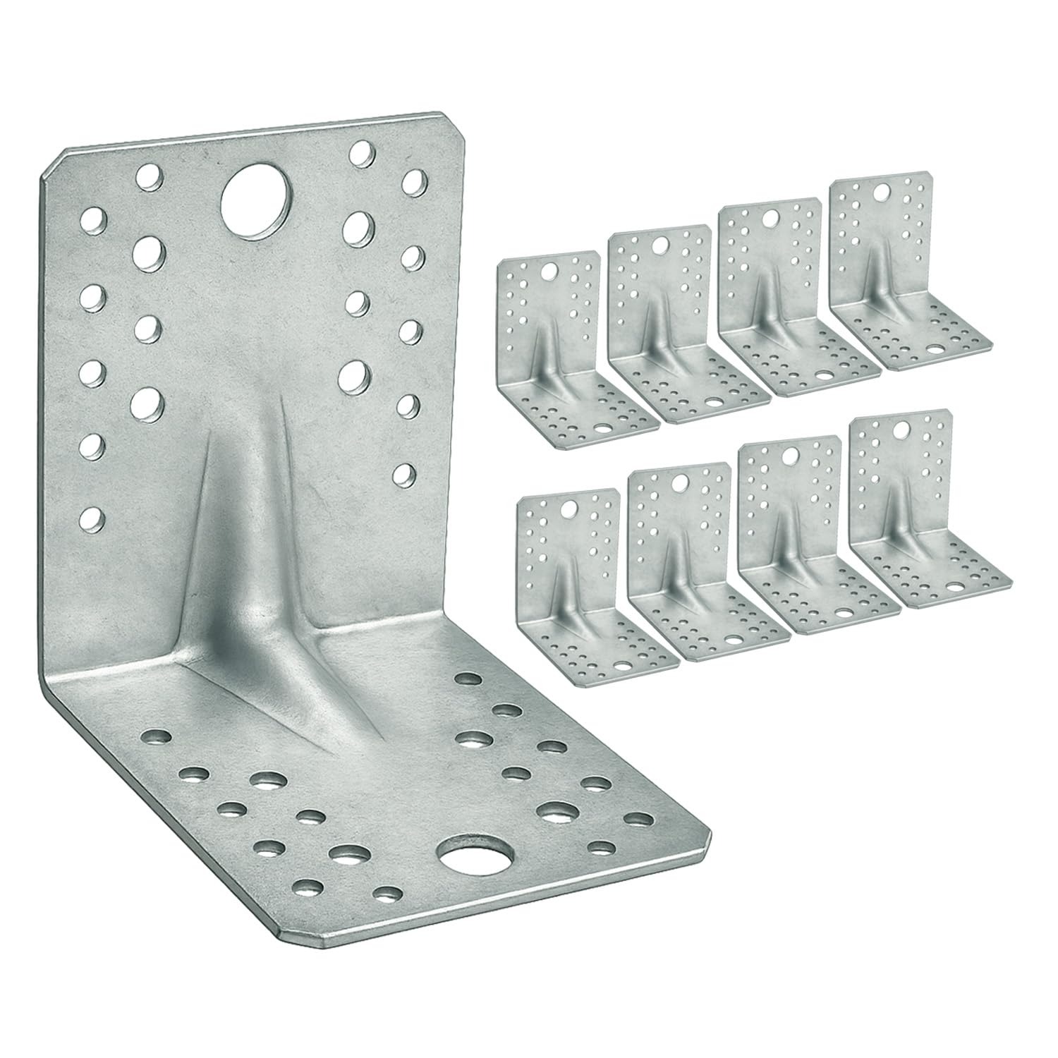 OMIDEAS 8 x Angle Brackets (105 x 105 x 90 x 2) Heavy Duty Corner Sleeper Bracket with Beading Timber Wood Metal Joining Fixing L Galvanised Steel Sheet Connector โ image 1