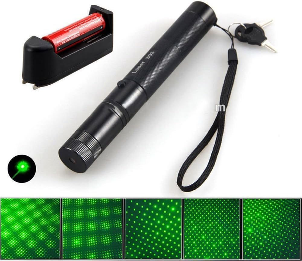 Wuze Rechargeable 5mW 532nm Adjustable Beam Green Laser 303 with Starry Pointer Party Pen Disco Light with Safety Key