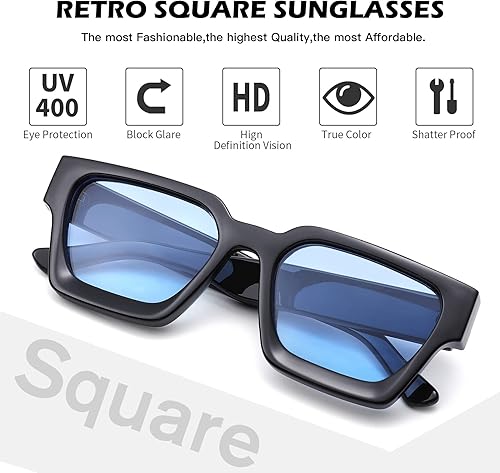 Miniatura 4 de Lentes de sol cuadrados retro para hombres y mujeres, marco grueso, rectangulares, gruesos