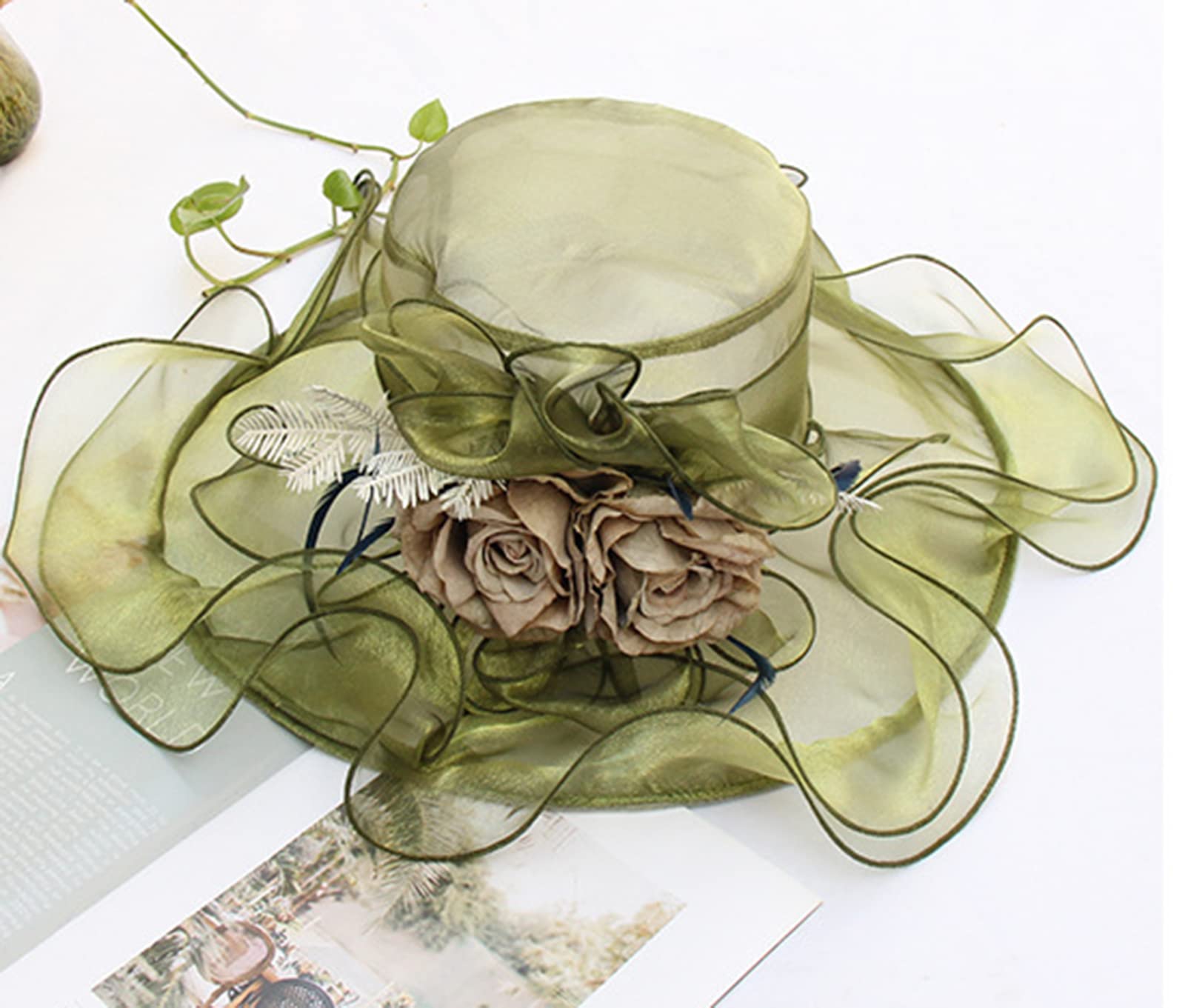 ORIDOOR Women Organza Fascinator Church Derby Hat Floral Tea Party Wedding Hat
