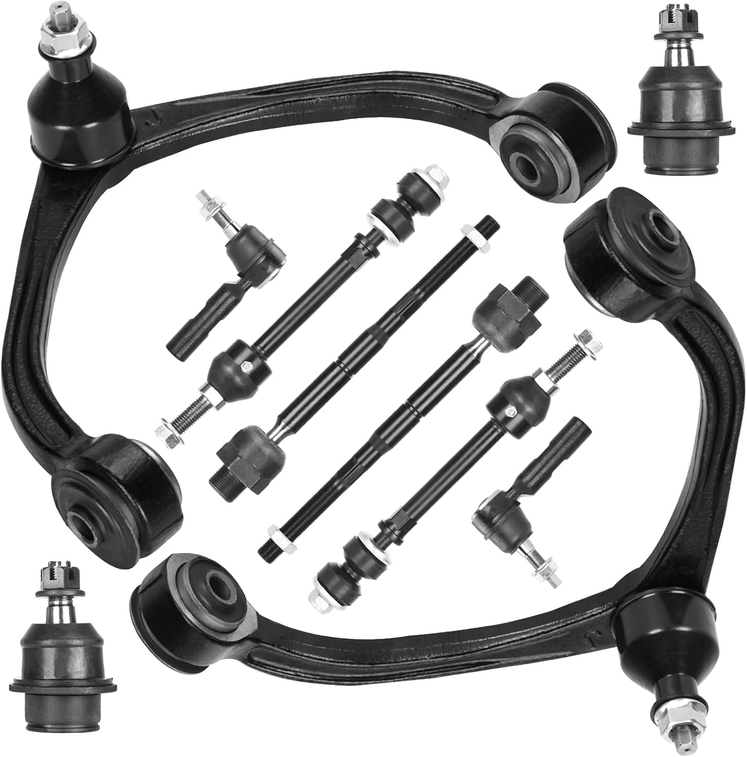 10pcs Front Upper Left Right Side Control Arm Assembly Compatible with Dodge Dakota 05-10 Ram Dakota 11 Mitsubishi Raider 06-09 w/Ball Joint Tie Rod End K620006 K80605 K750263 EV800099 ES3571 BT-637