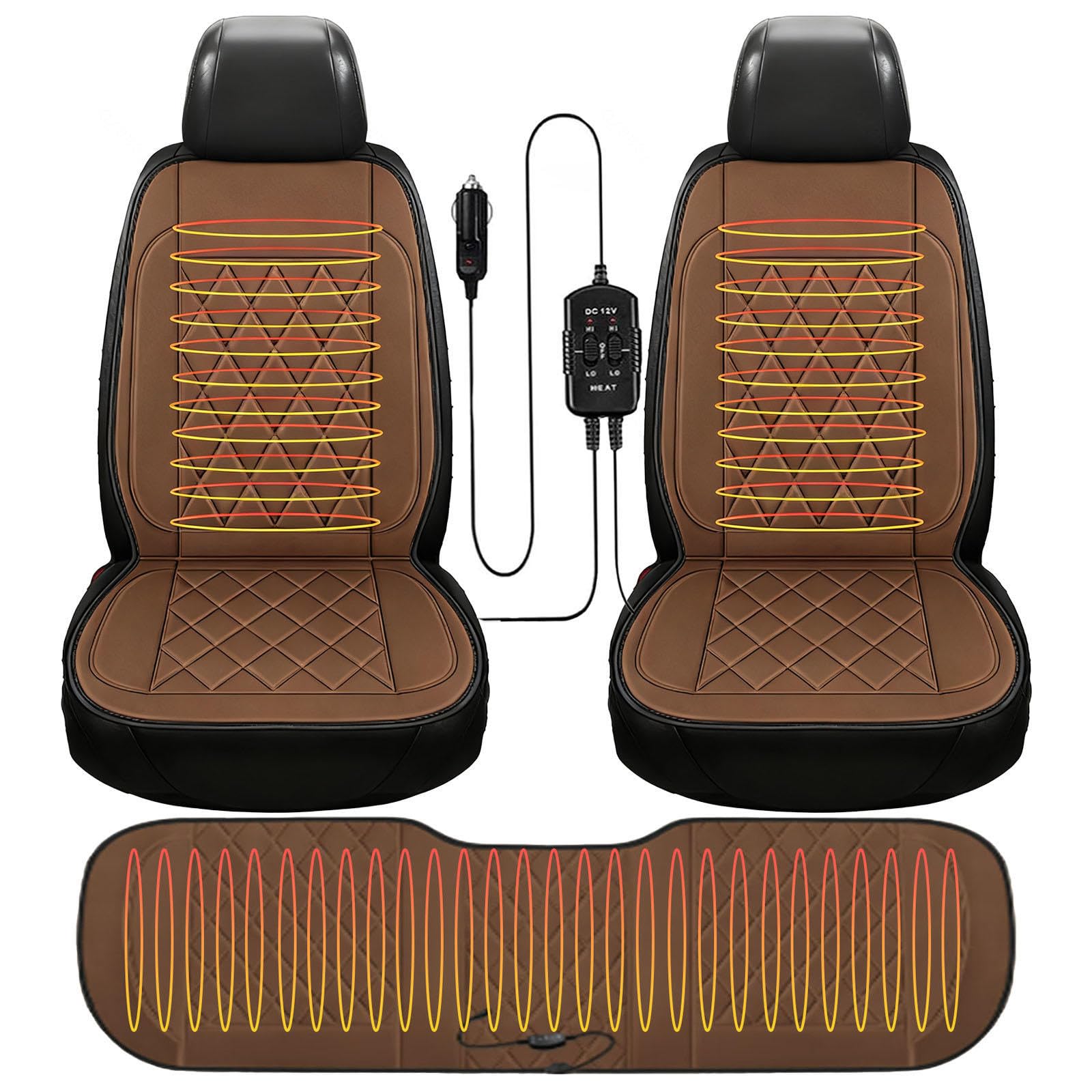 Regalo Ideal para Conductor Fundas Asiento Coche Alfombrilla Térmica con Calefacción Rápida para Invierno,Brown-threepiece