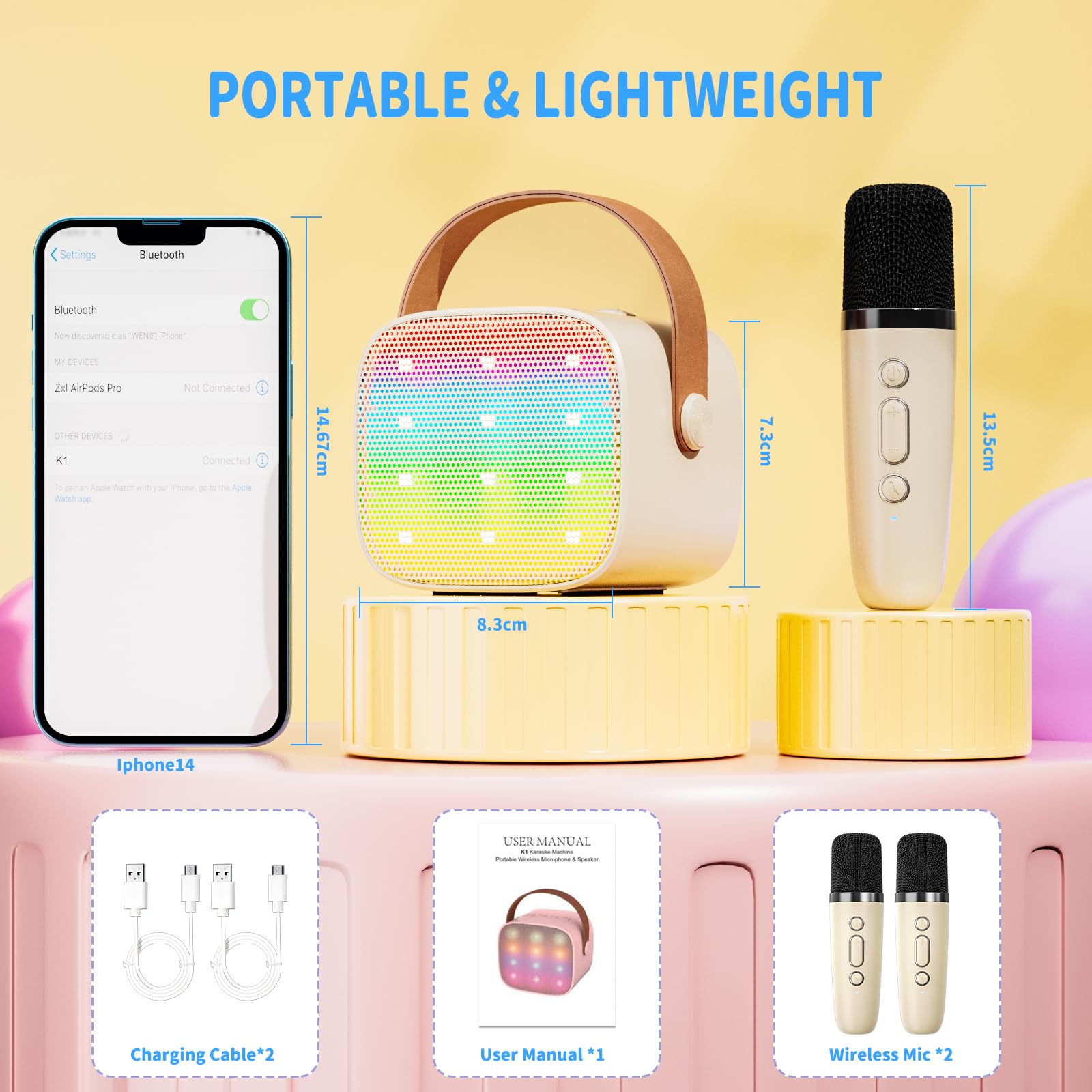 Ankuka Karaoke per Bambini Karaoke con Microfono Karaoke Cassa Bluetooth con 1 Microfono, Regalo Bambina Giochi Bimba Regalo Compleanno per 3, 4, 5, 6, 7, 8, 9,10,11,12+ Anni (Beige)