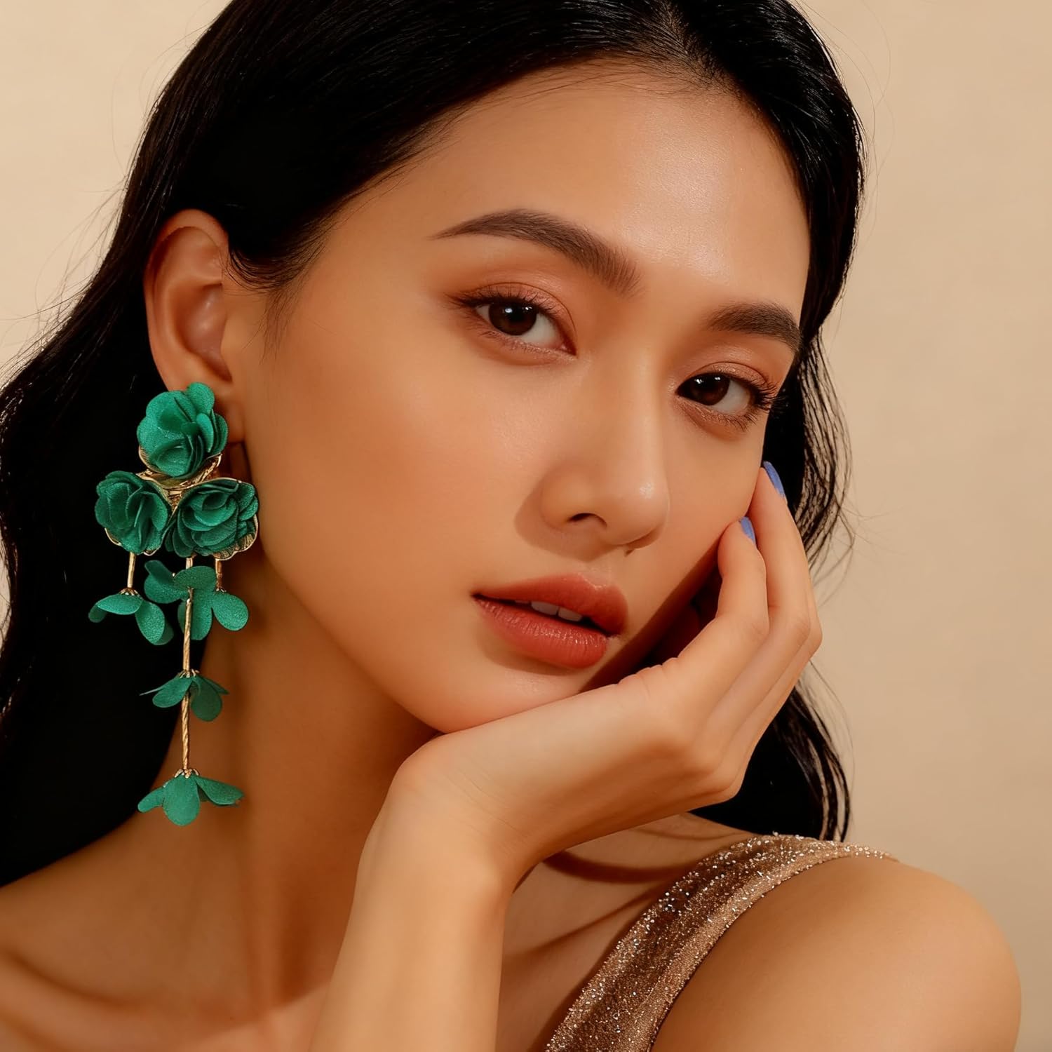 Fabric Flower Earrings for Women Colorful Long Tassel Floral Drop Earrings Fashion Boho Exaggerated Statement Beach Party Jewelry - Image 5