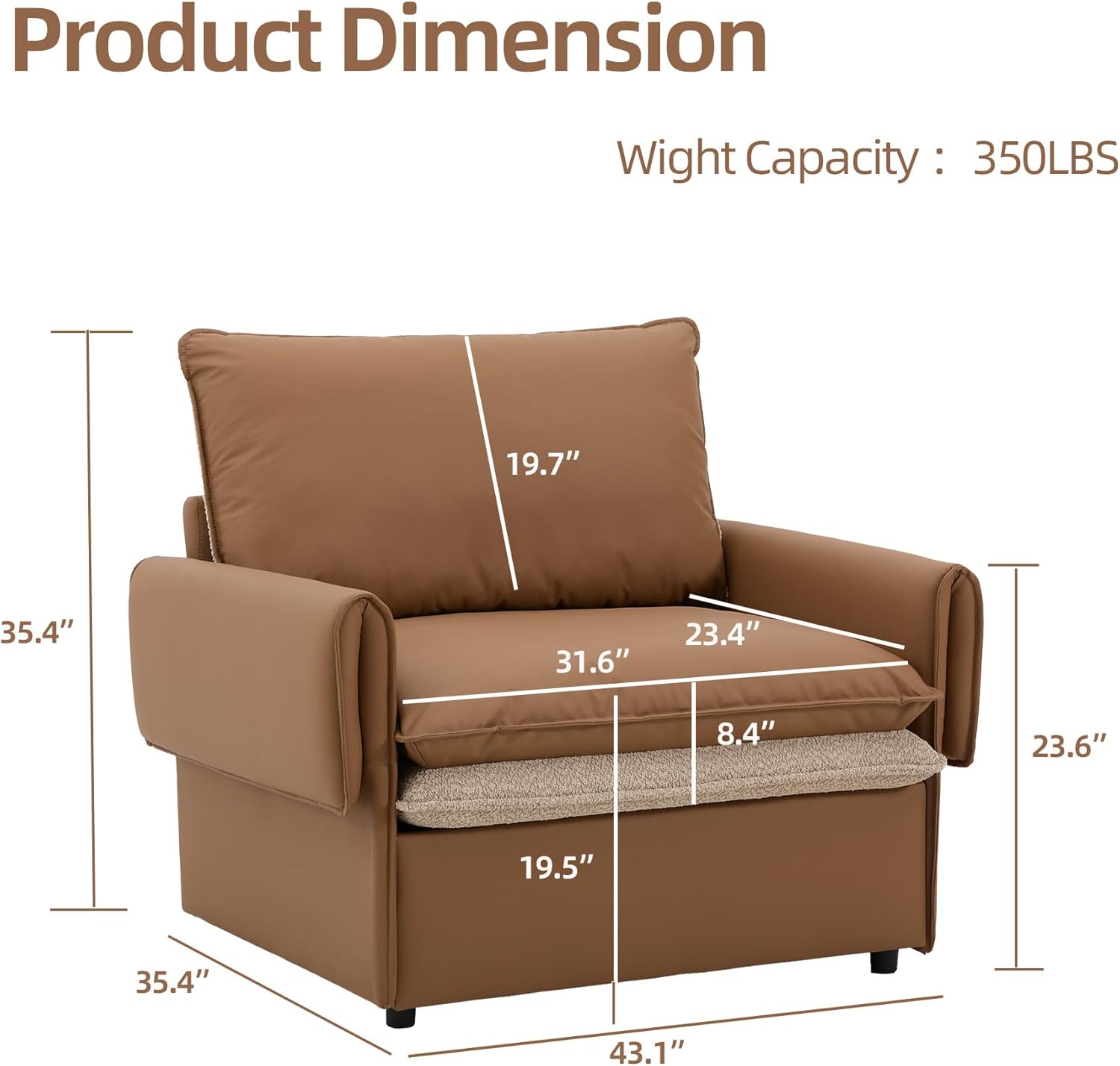 Oversized Leather Accent Chair, Modern Armchair Single Reading Chair Lounge Chair,43.1'' Wide, 23.4" Seat Deepth Comfortable Seating for Living Room Bedroom (Gray Leather 41.1" Width)