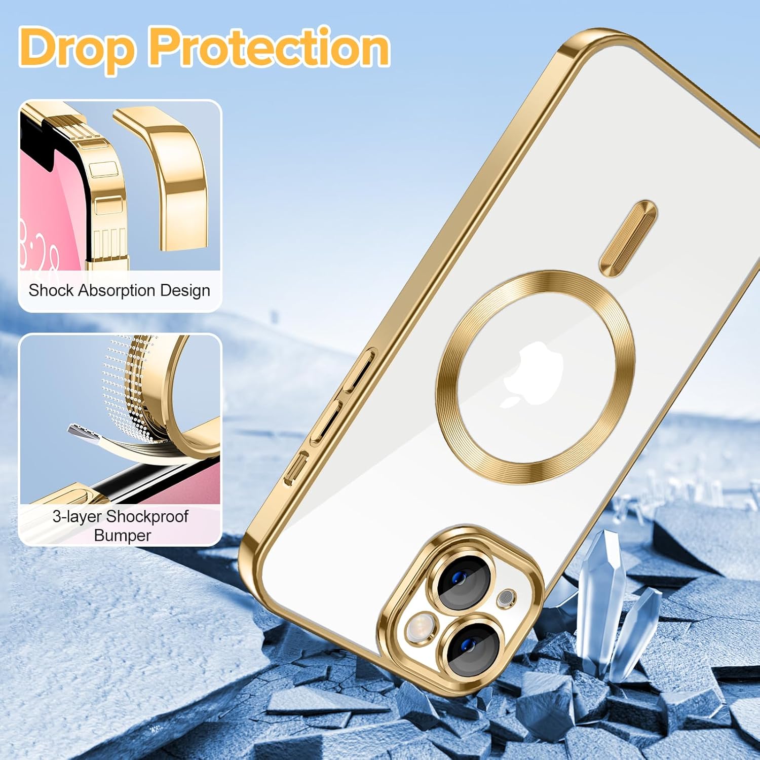 Hython Magnetic Clear for iPhone 13 Case with Camera Lens Protector [Compatible with MagSafe] Luxury Plating Edge Slim Soft TPU Cover Protective Phone Case for iPhone 13 6.1", Gold - Image 5
