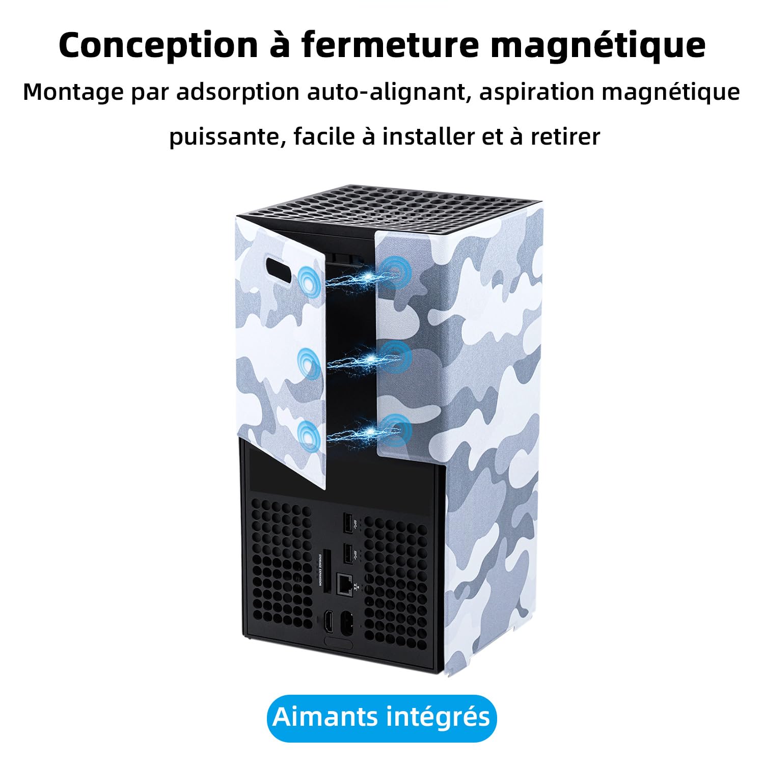 Mcbazel Magnétique Smart Wraps de Protection pour Console Xbox Series X, Accessoires en Cuir PU de Qualité Supérieure et Doublure Intérieure Douce - Camouflage Gris