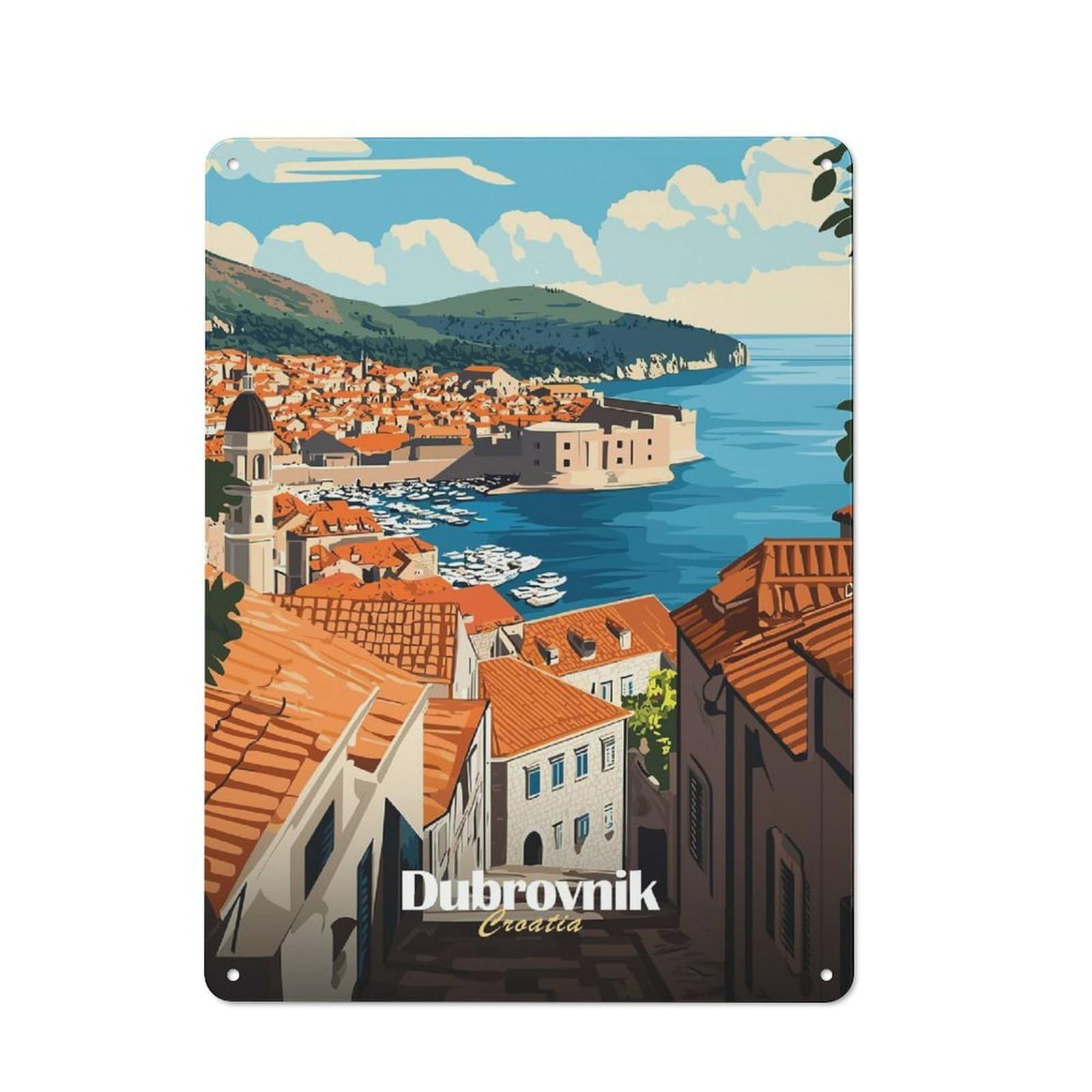 Junmoney Style-16 Dubrovnik Croatia Travel (3) Retro Metal Wall Decor 40X30cm, Retro Metal Sign For Garage, Hobby Room, Office Or Man Cave