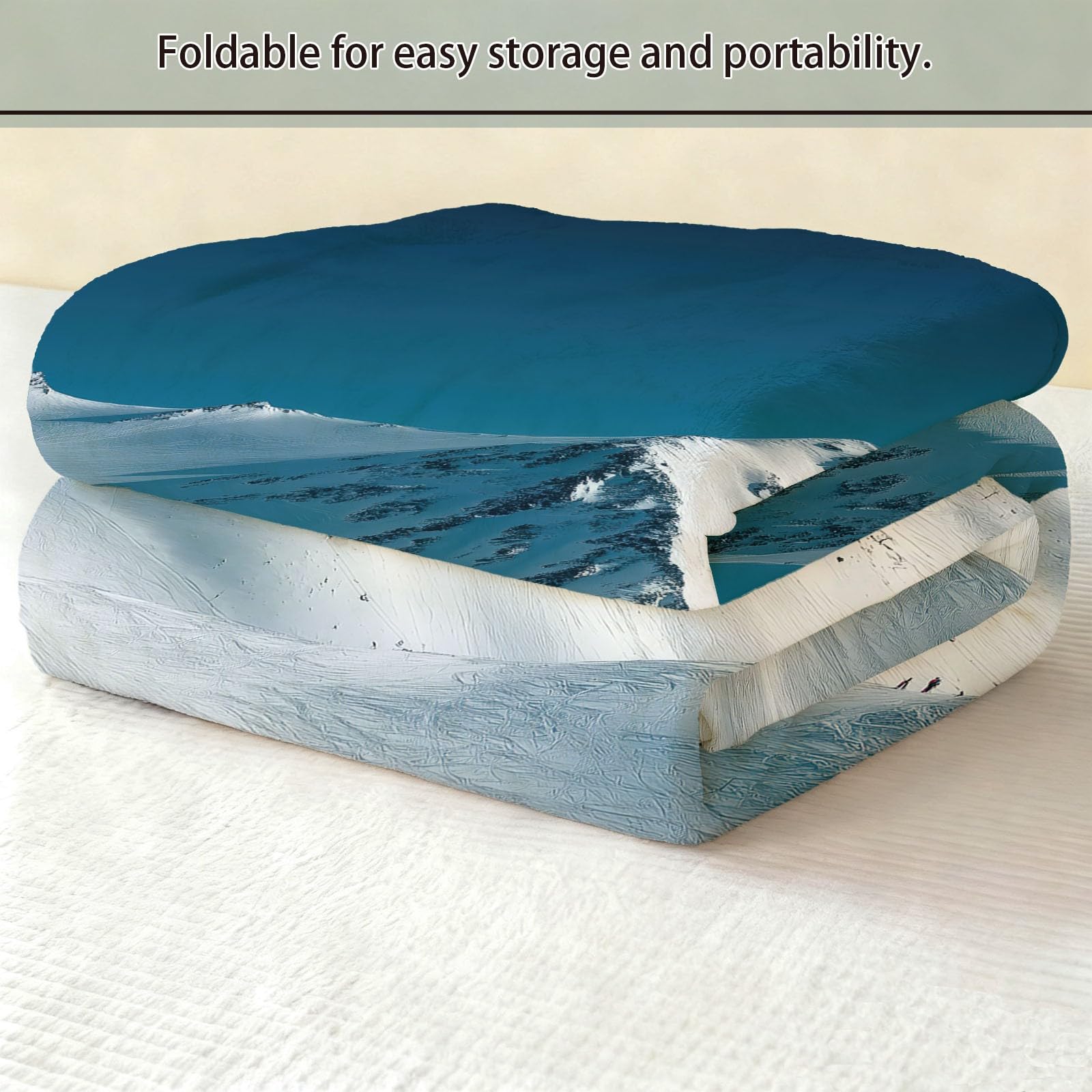Générique Couverture Polaire Bleu, Neige Montagnes Ski Flanelle Couverture pour Canapé Lit Voyage Plaid Chaise, 220 x 240 cm Couvertures de Lit Doux et Chaud pour Toutes Les Saisons