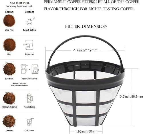 Miniatura 3 de Paquete de 4 filtros reutilizables de repuesto para cafetera, cono n.º 4, compatible con Cuisinart, filtros de cafetera Ninja, se adapta a la