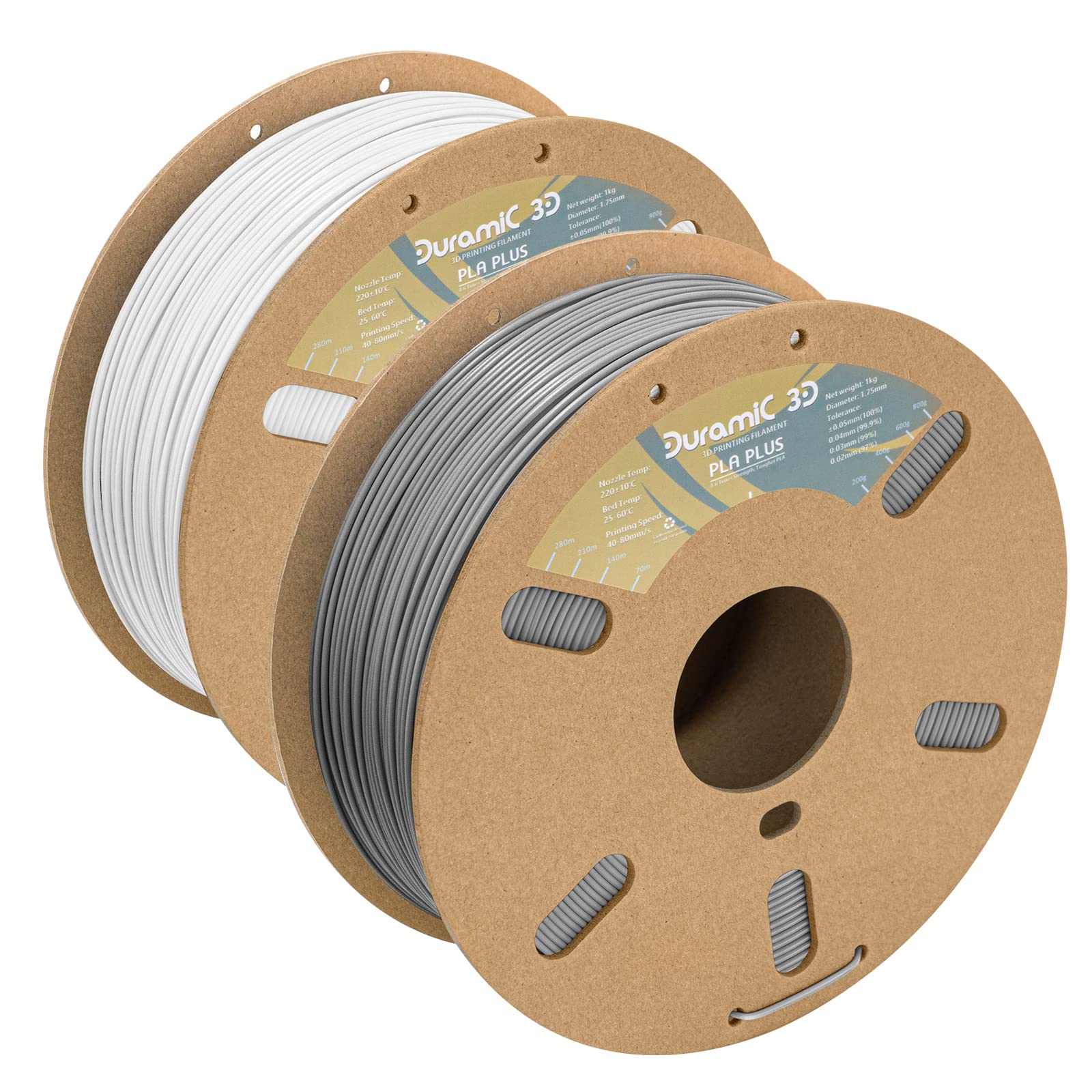 PLA Plus White and Gray Bundle, 3D Printer Filament Tough PLA Pro 8 Times Strength, Cardboard Spool 3D Printing Filament PLA + Dimensional Accuracy 99% +/- 0.03 mm
