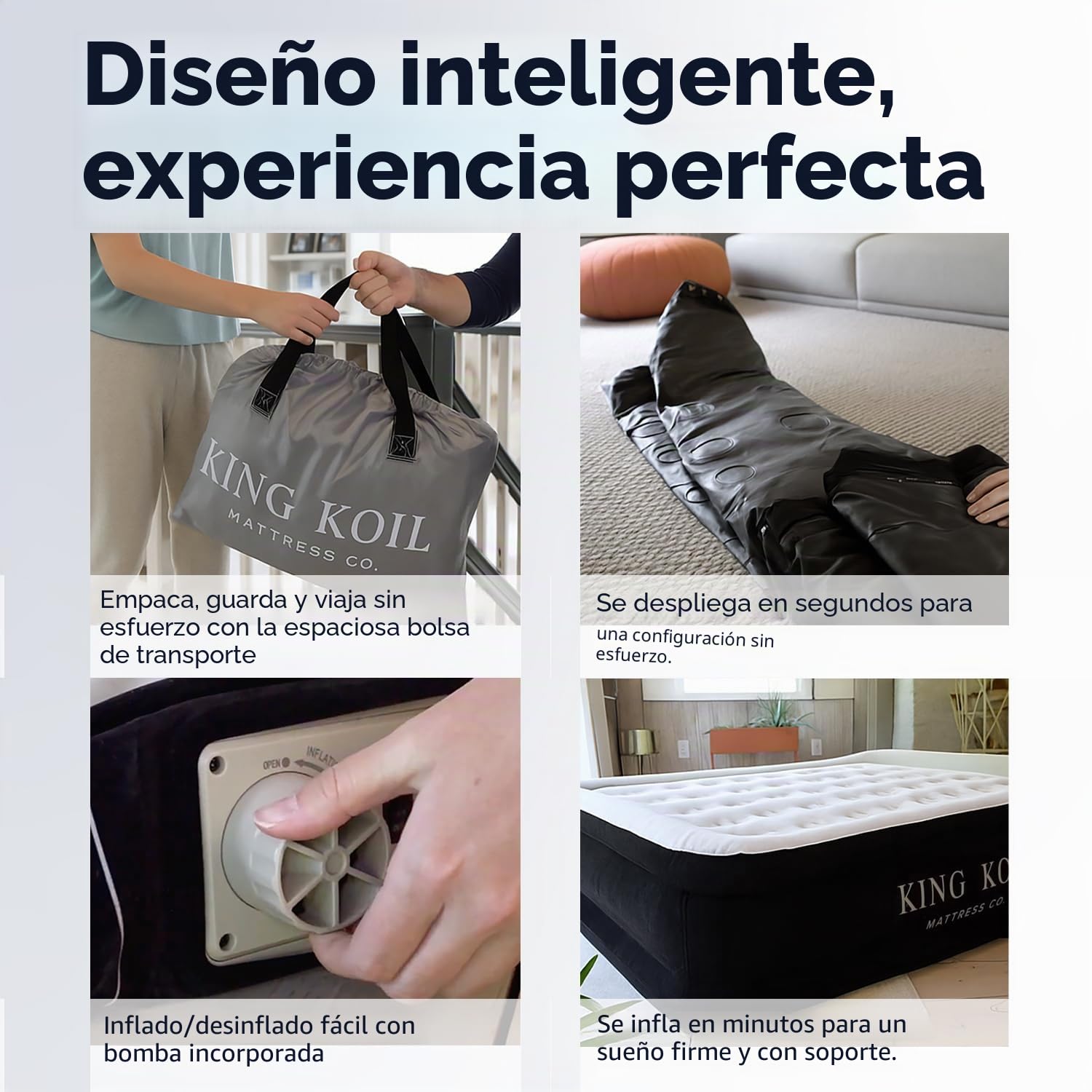 King Koil Colchón Hinchable Queen Size Raised – Mejor colchón Inflable con Bomba integrada – Colchón Hinchable Elevado Acolchado Superior