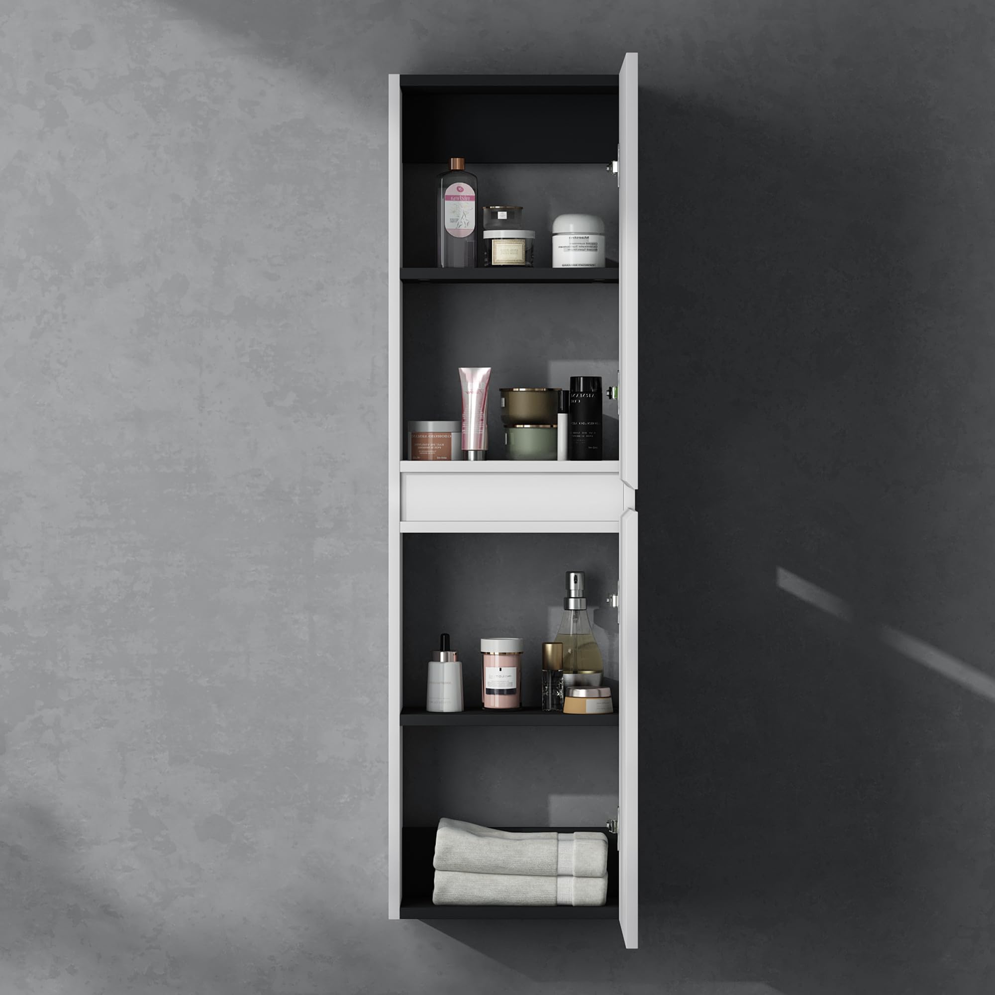 doporro Seitenschrank Badschrank Schmal Hochschrank Badezimmer Hängend Regal BxTxH ca: 35x20x120cm Midischrank in matt weiß Verona