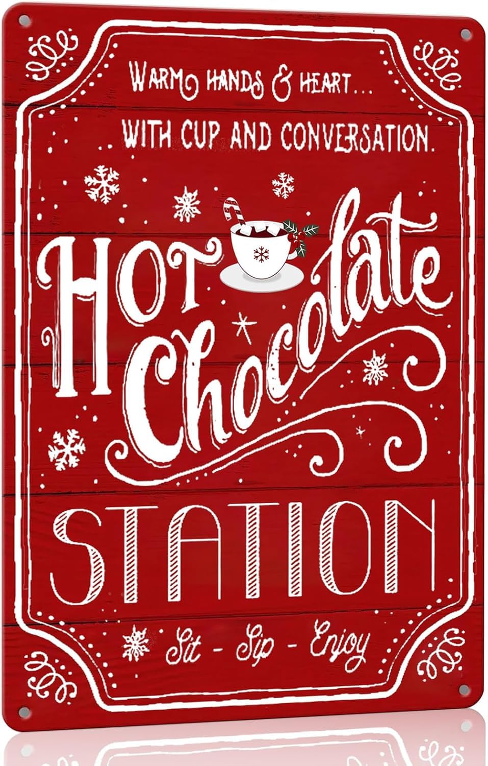 Yunking Style-149 Hot Chocolate Bar Sign Metal Sign 8X12 Inch Red Christmas Decor