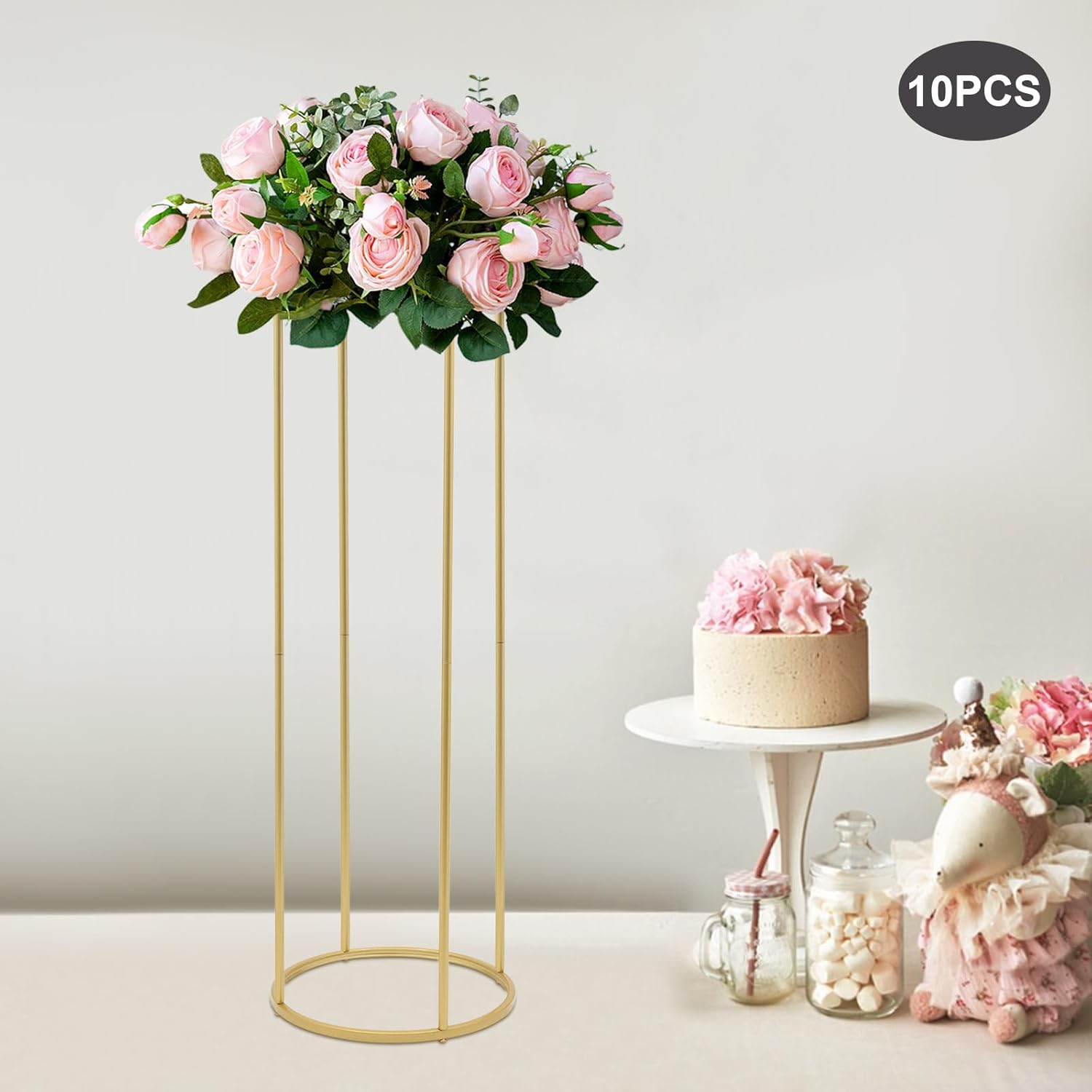 39.3inch 10Pcs Column Vases Gold Centerpieces for Table, Gold Floral Stand, Metal Tall Vase Flower Stand Gold Wedding Centerpieces for Wedding Party Event Decorations