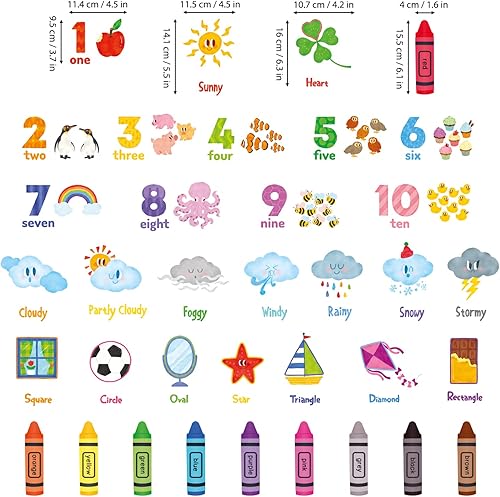 Miniatura 6 de DECOWALL DSL-8056 - Calcomanías de pared con diseño de crayones de números para clima y forma, calcomanías de pared para niños, guardería, aula,