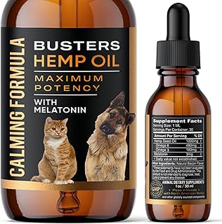 Busters Calming Hemp Oil, Enriched with Melatonin for Dogs, Cats, Pets, Sleep, WEL Being and an Ideal Omega Ratio, Adrenal and Cushings Support
