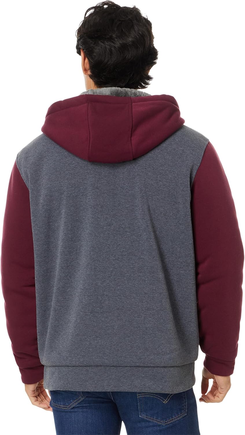 U.S. Polo Assn. Men's USPA Tri Color-Block 2 Stripe Sherpa Hoodie Dark Heather Grey Medium - Image 2