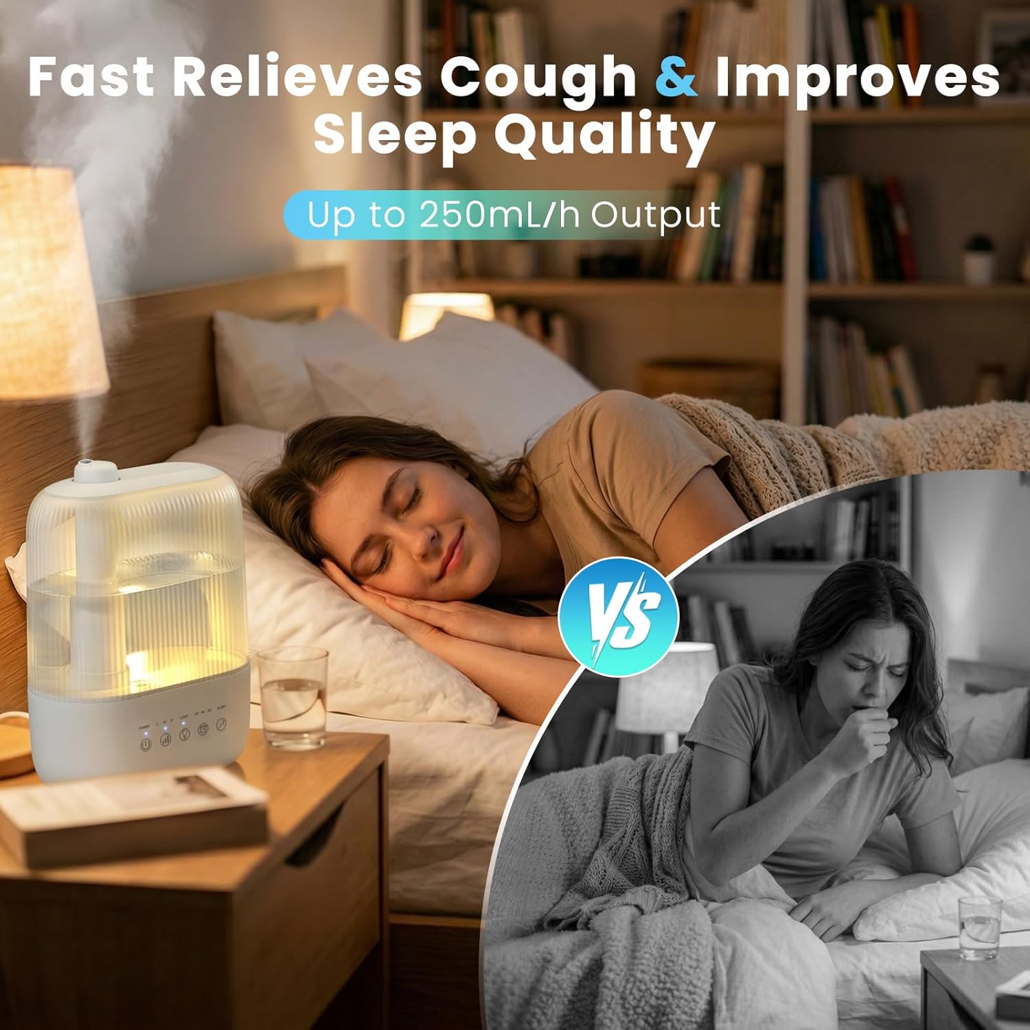 COWSAR Humidifiers for Bedroom, Top Fill 3L Supersized Humidifier Large Room, Easy to Fill & Clean, Quiet 22dB, Baby Humidifier, Nightlight, Timer/Sleep Mode, 360° Nozzle, Aromatherapy Tank, White