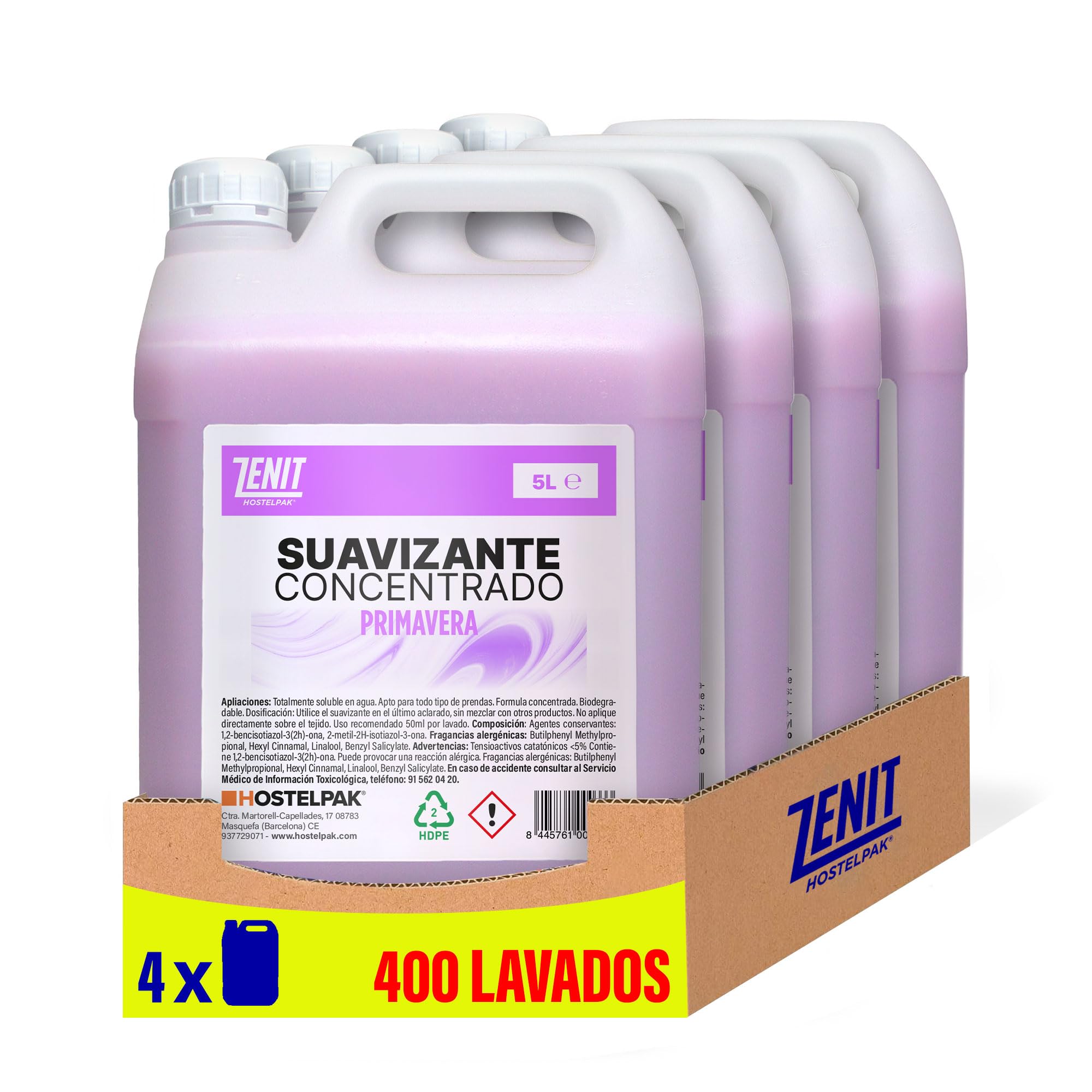 4 x 5L - Suavizante textil concentrado perfumado Primavera, Suavizante concentrado, Biodegradable, Fragancia agradable