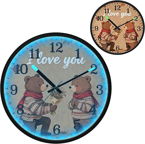Miniatura 2 de Luminous Voice-Activated Wall Clocks Non-Ticking Silent Battery Operated Small Analog Clock I Love You Retro Bear Propose Brown 12 Inch Decorative