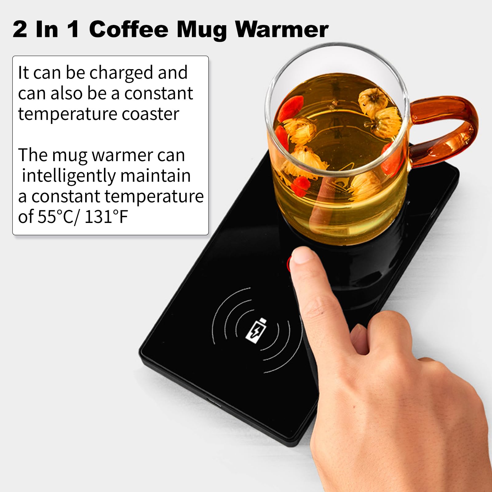 KEAGAN Chauffe-café, Chauffe Tasse à Café, Chauffe-Tasse Intelligent 2 en 1, Chauffe-Tasse 15 W pour Bureau, Chauffe-Boissons électrique, Chauffe-sous-Verre Chauffant USB avec Technologie Tactile