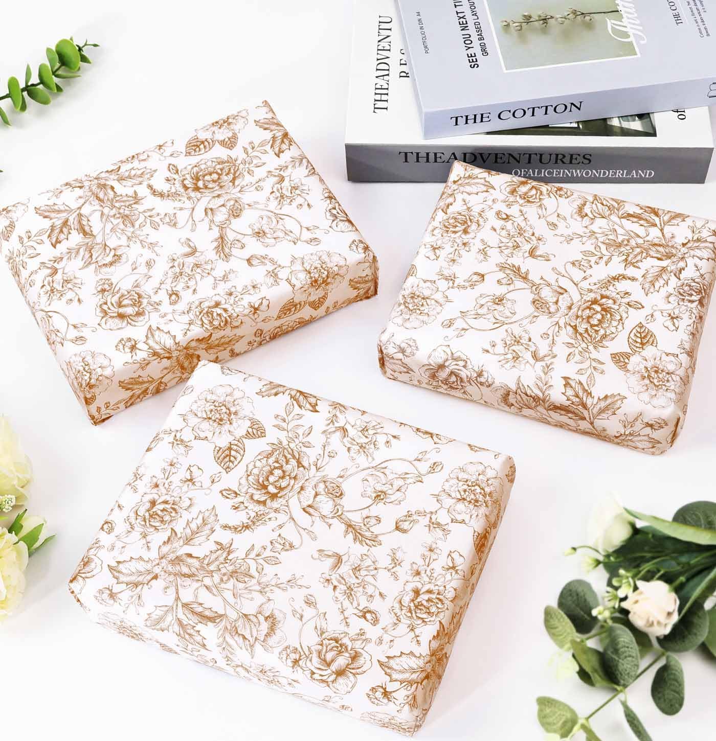 MUNILAIL 100 Sheets Brown Floral Tissue Paper 14 x 20 Inches Flower Tissue Paper for Gift Bags Vintage Floral Gift Paper Tissue for Birthday Gift Packing Crafts