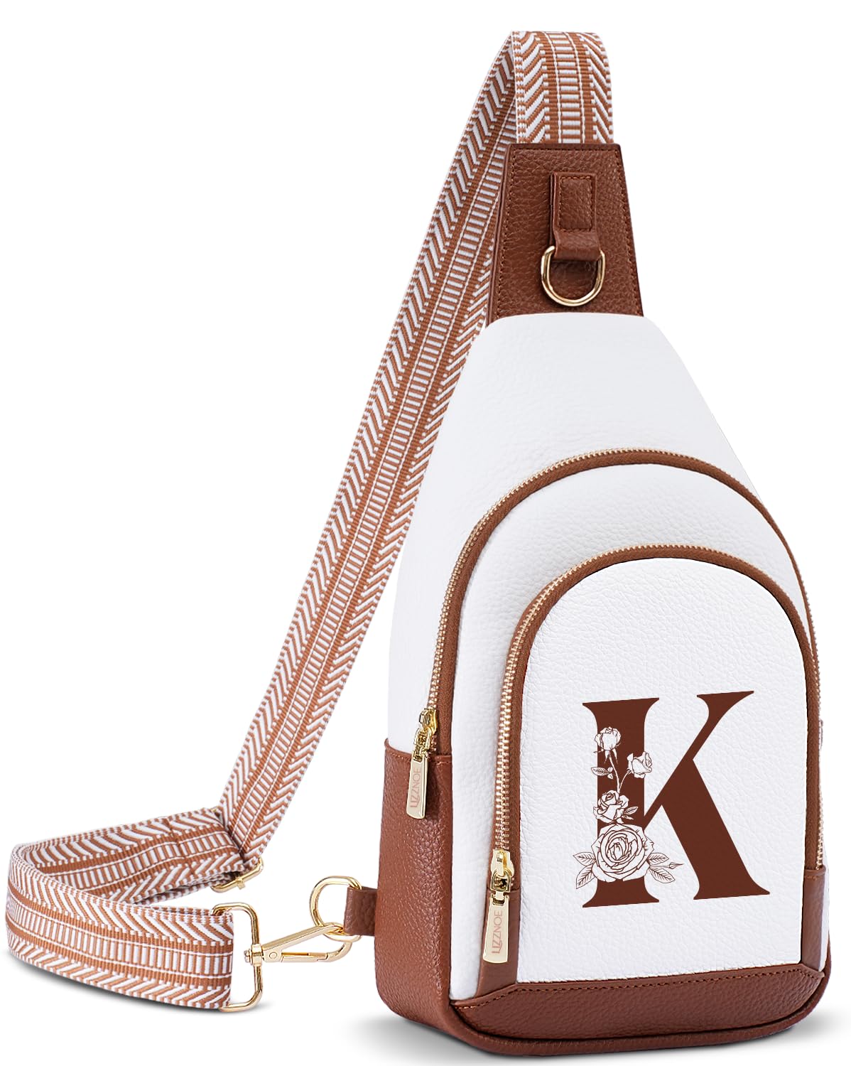 Personalized Crossbody Bag for Women Leather Sling Bags with Initial Letter Pack Chest Bag for Travel, Gift for Wife Mom