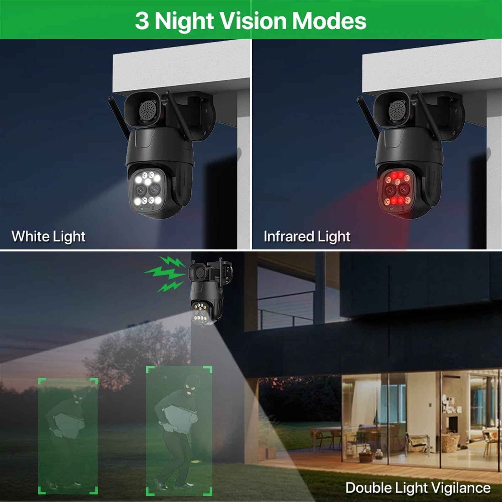 Telecamera di sicurezza, Telecamera IP 4G Sim Card 4K 8MP Dual Lens Zoom 8X Sicurezza esterna PTZ Cam 4MP Monitoraggio automatico Video sorveglianza(4MP WIFI NO TF Card)
