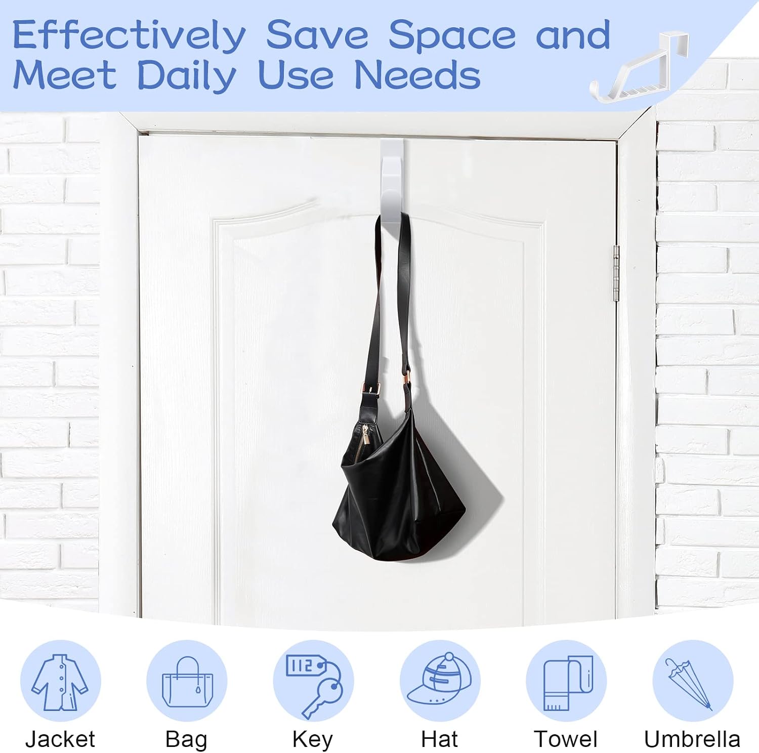 Space Saving Plastic Over Door Hooks Door Hanger Hooks Multi Hanging Storage Organizers Door Hangers Door Towel Hooks for Coats, Towels, Bags, Hats, Scarves Home Accessories (White,4 Pieces)