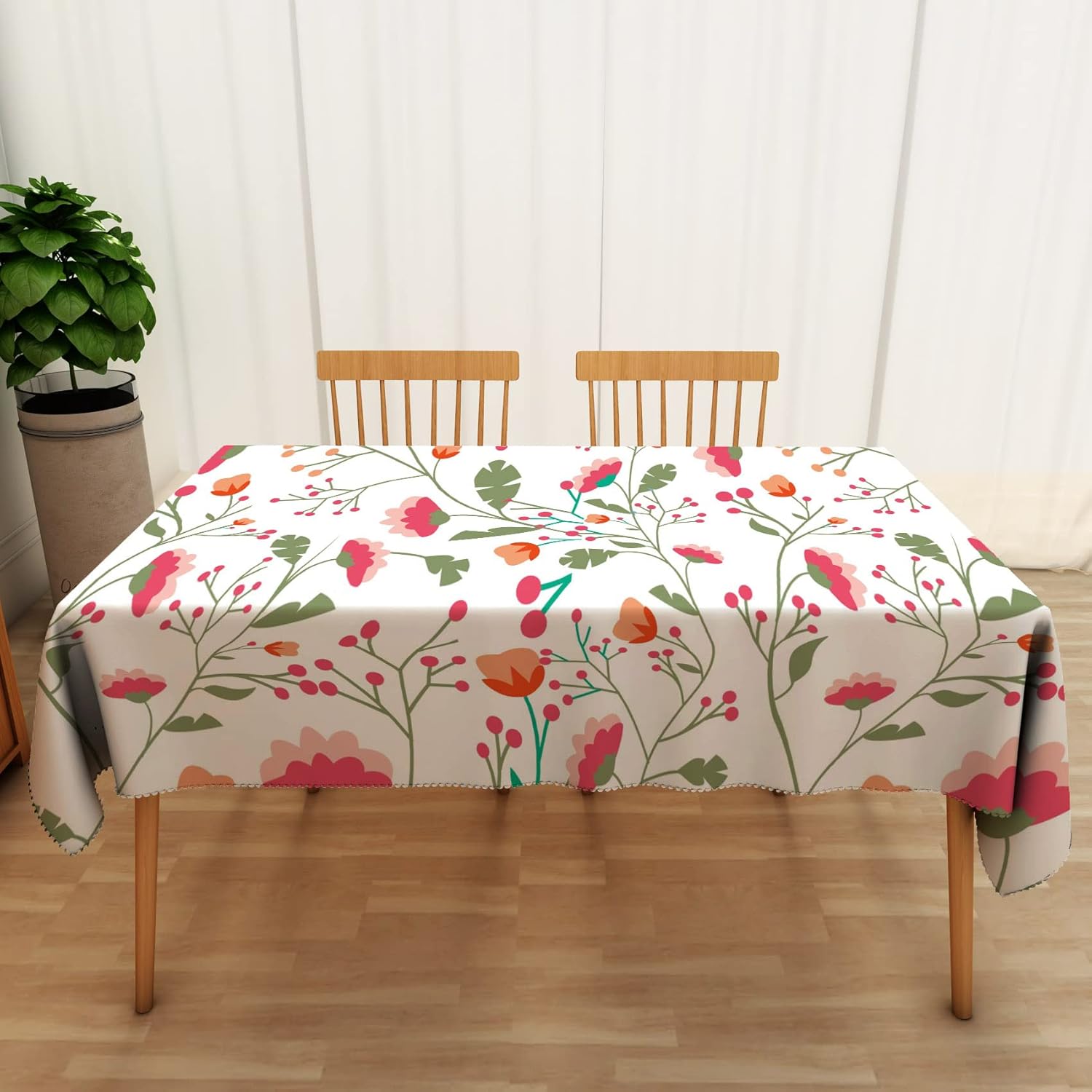 Bovlleetd 108x54inch Plain Elegant Tablecloth Rectangular Floral Tablecloths Wedding Christmas Waterproof Table Cloth Wipeable Kitchen Dining Table Top Protection for Kitchen Decor - Image 4