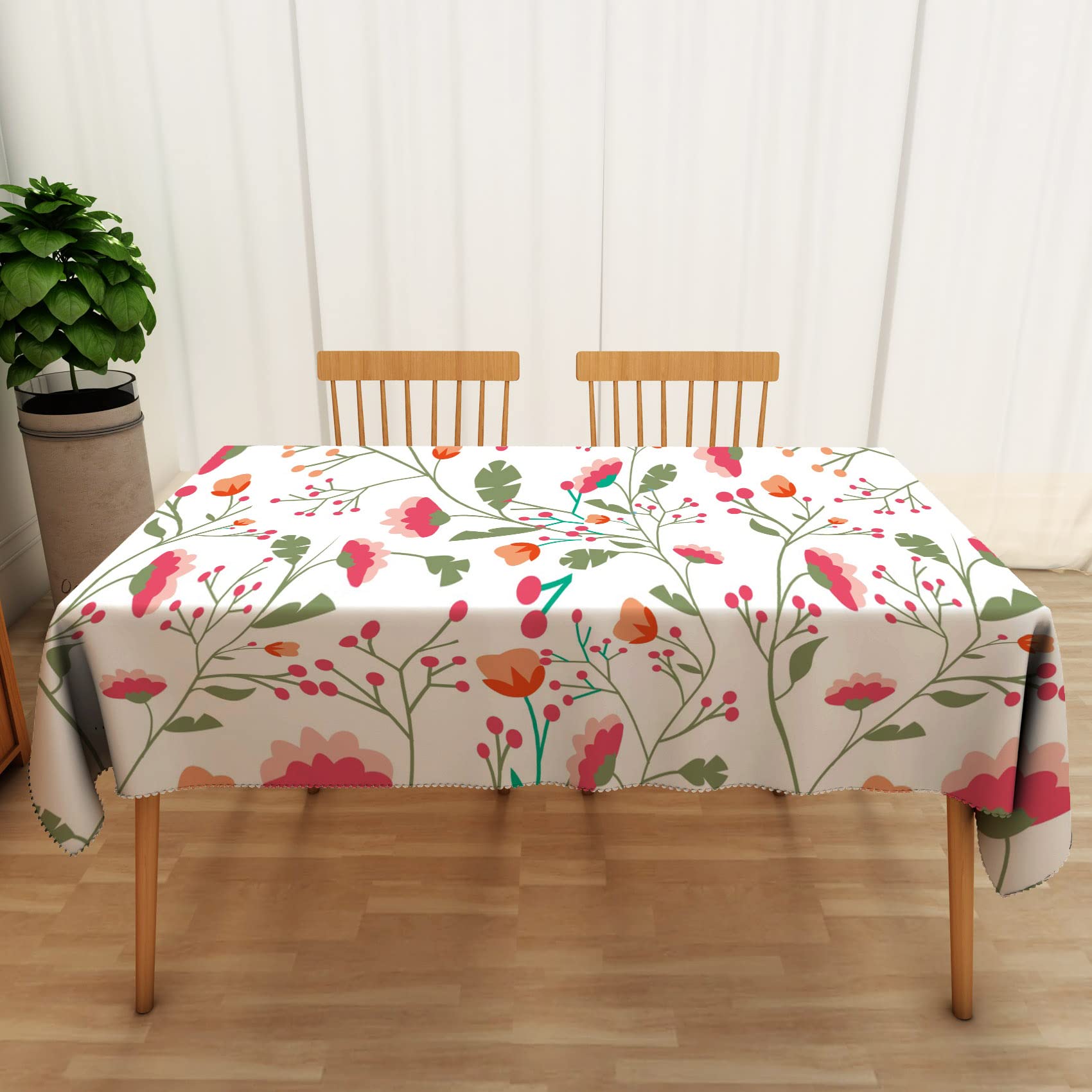 Elegante mantel floral de 274 x 178 cm, impermeable, rectangular, para comedor, diseño de flores pintadas a mano, mantel lavable y duradero para protección de mesa de cocina y comedor