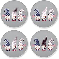 Vista 1 de susiyo Juego de 4 posavasos absorbentes, gnomos patrióticos del 4 de julio, posavasos con base de corcho, manteles individuales para café, bar