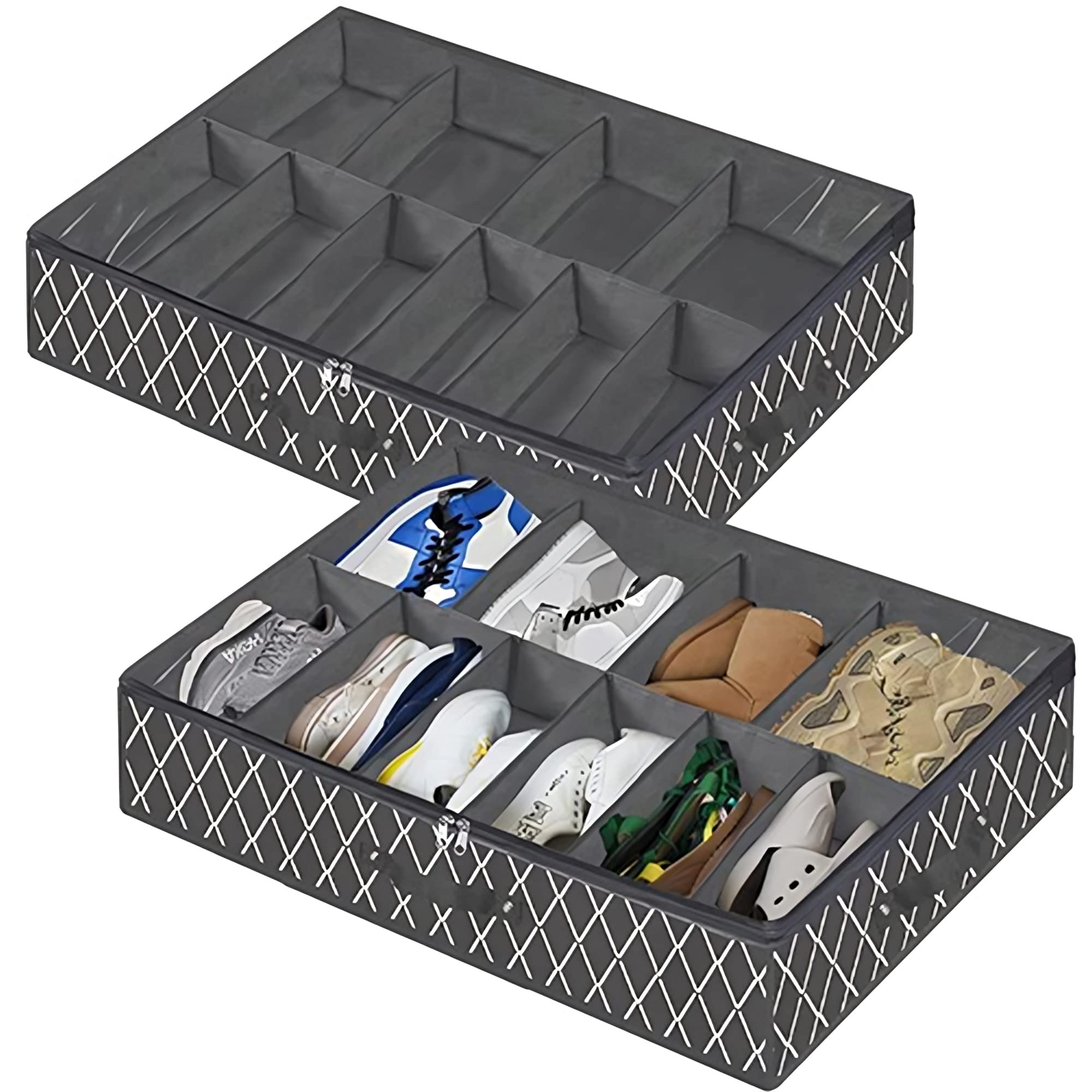 Beauenty 2-pack Under Bed Shoe Storage Organizer,fits Total 20 Pairs,sturdy Underbed Shoe Container Box Storage With Clear Cover,shoes Organizer For Sneakers,high Heels,flip Flop(Black)