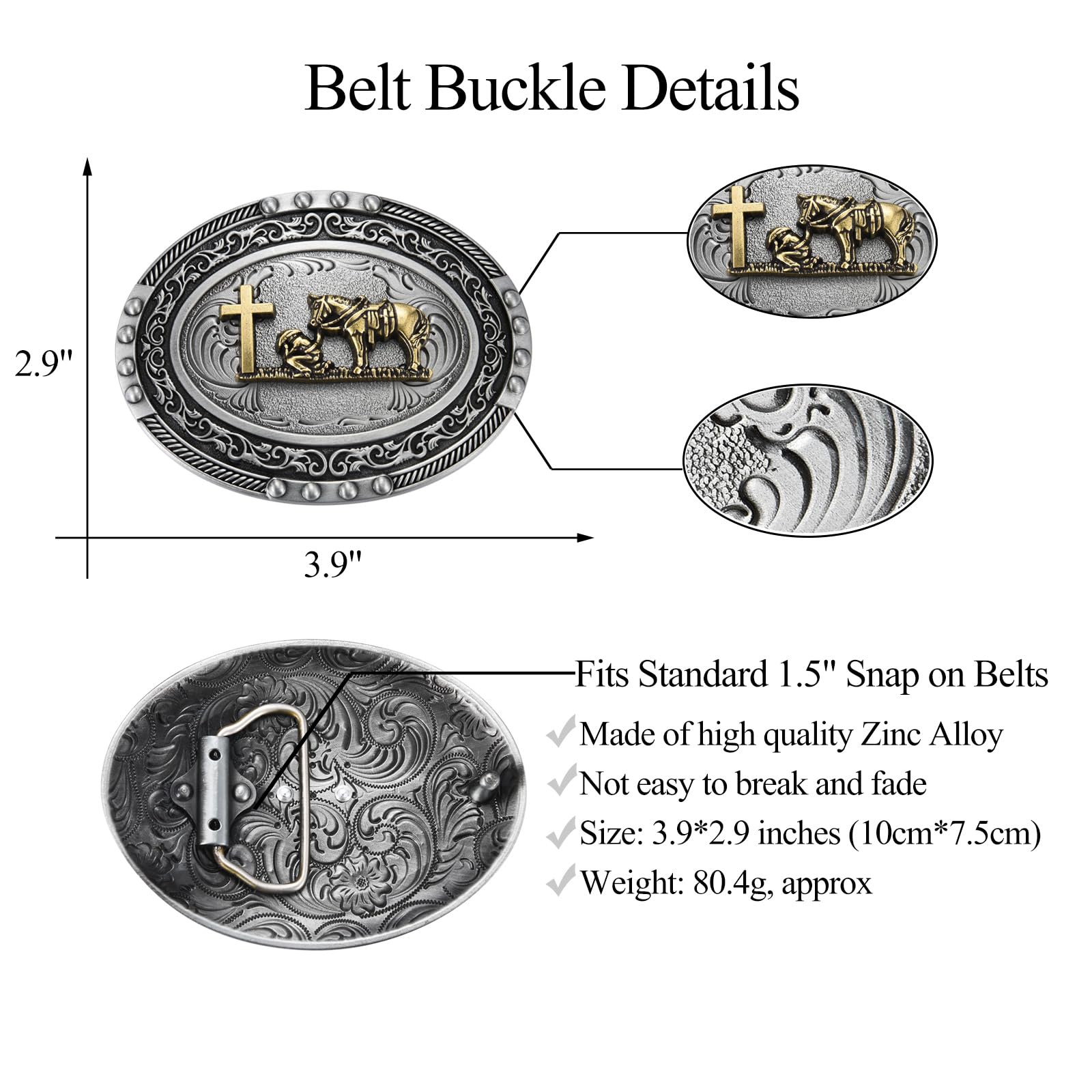 BBOTEN Western Belt Buckle for Men, Cross Prayer Rodeo Cowboy Belt Buckle, Oval Belt Buckles Mens