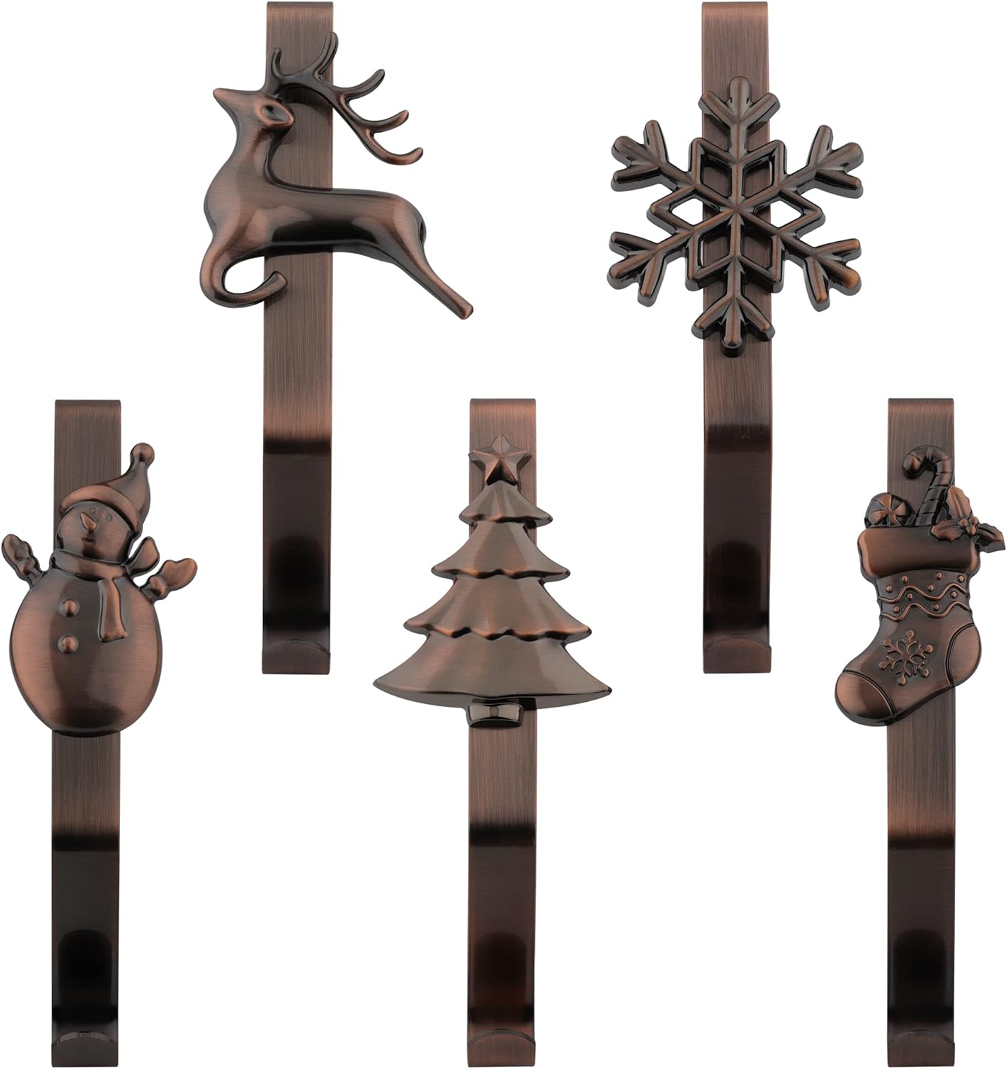 URATOT Pack of 5 Christmas Stocking Holders Mantel Stocking Hangers Decorative Stocking Clips for Christmas Decoration, Red Bronze