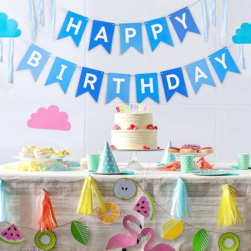 Miniatura 7 de Waenerec Suministros para fiesta de cumpleaños, pancarta azul de feliz cumpleaños y globos de números de 40 pulgadas, globo azul número 1 para