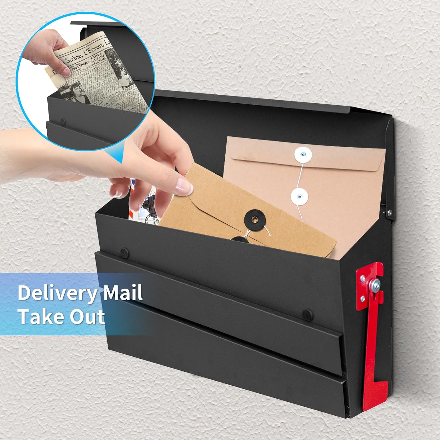 Wall-Mount Mailbox, Morden Mailbox for House, Rust Resistant Metal Post Box, Galvanized Steel Outside Mailboxes with Flag (No Keys Locking)