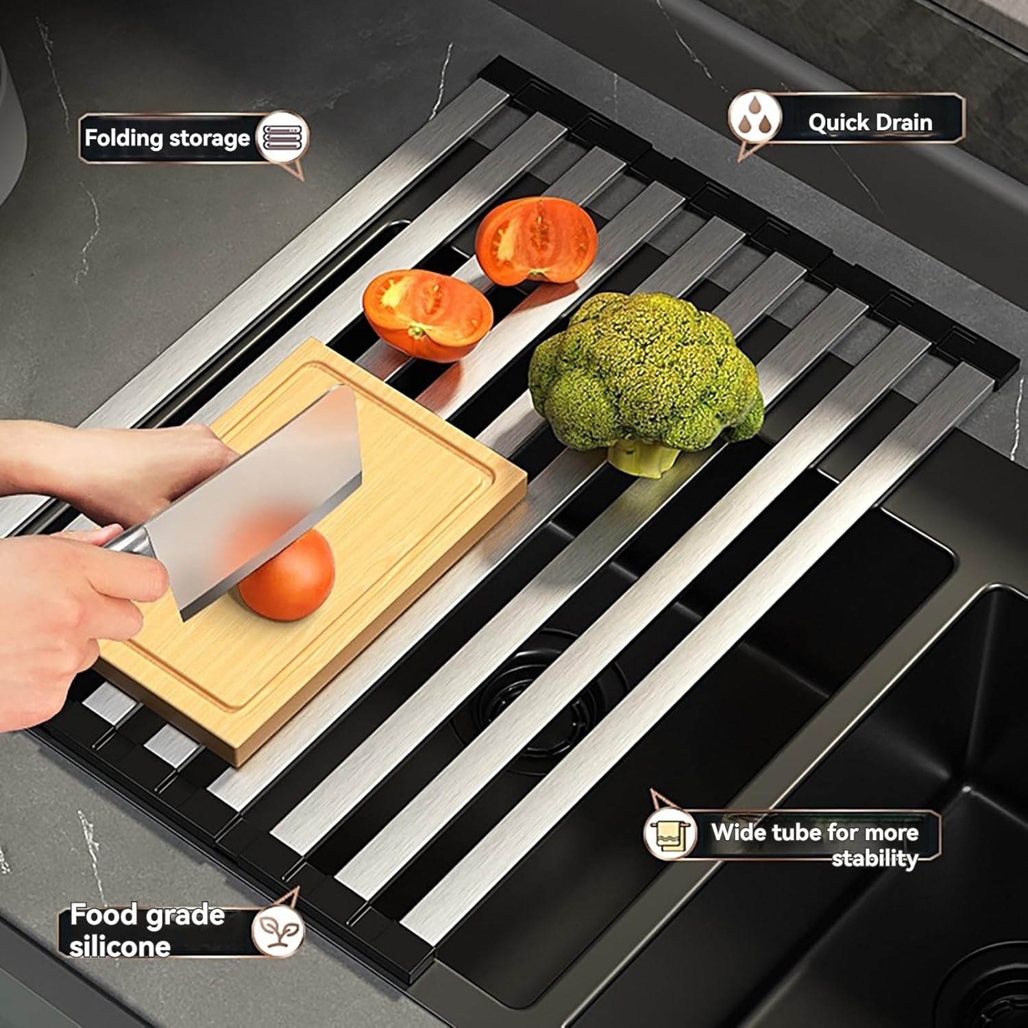 Folding Dish Drying Rack, Over The Sink Dish Drying Rack Kitchen Dish Drainer, Countertop Sink Rack Mat Dish Drying Rack(17.7 * 12.8inch)