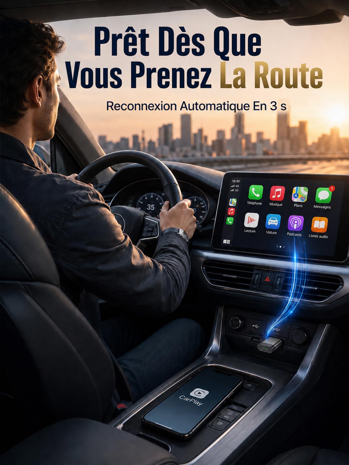Mini Adaptateur CarPlay sans Fil pour Apple/Android Auto, Connexion Rapide, Android Auto sans Fil pour GPS Portable Voiture, sans Latence & Surchauffe, Compatible avec iPhone (iOS 10+) et Android 10+