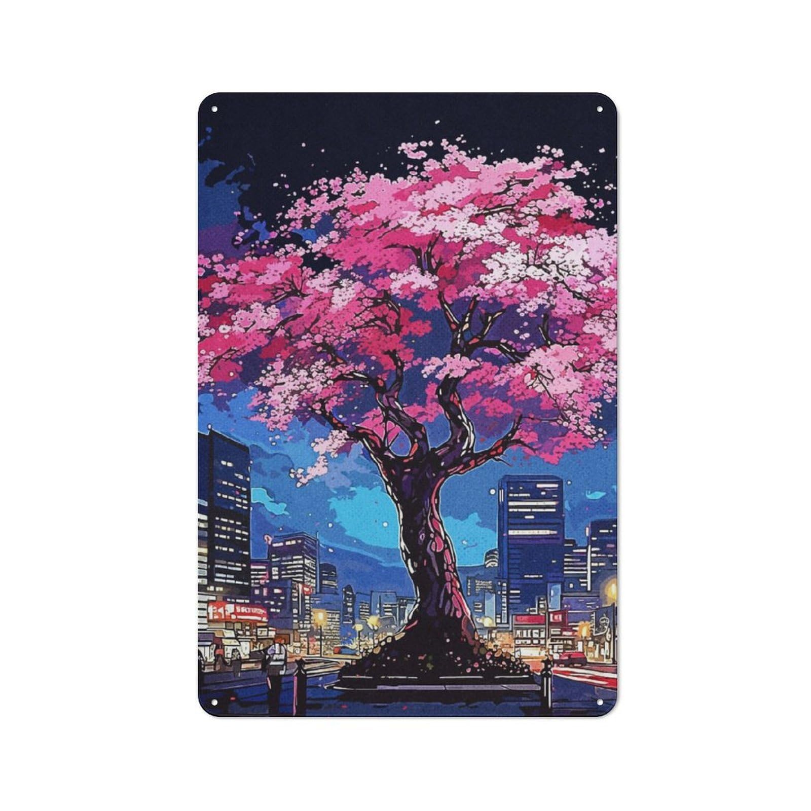 Junmoney Tree In City Vintage Metal Wall Sign 30X20cm For Garage Or Workshop, For Metal Sign Collectors, For Garage And Workshop Walls