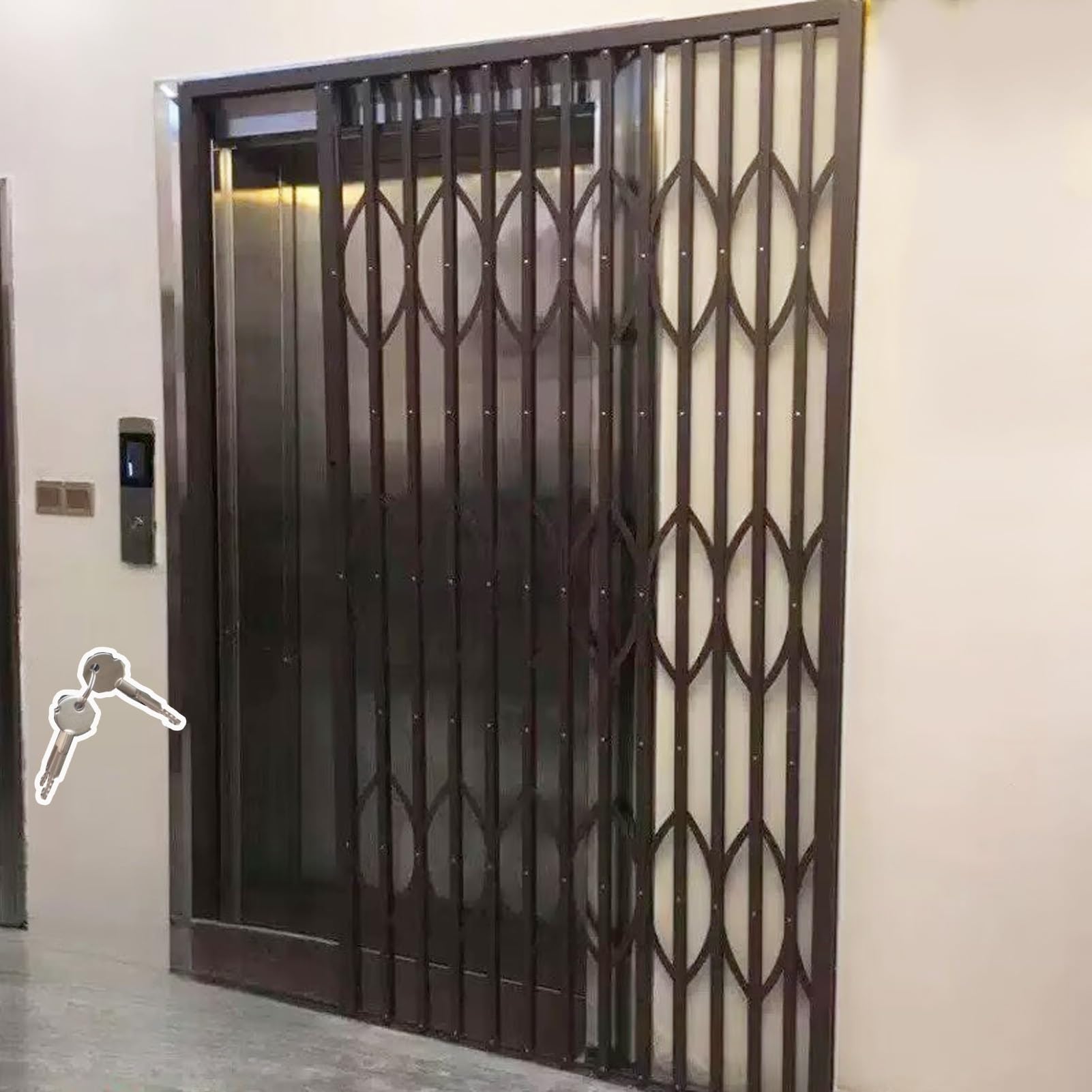 Puerta de seguridad retráctil para ventanas, puerta corrediza horizontal de acordeón, ajustable, plegable, prevención de robos para ascensor, 100 x 110 cm