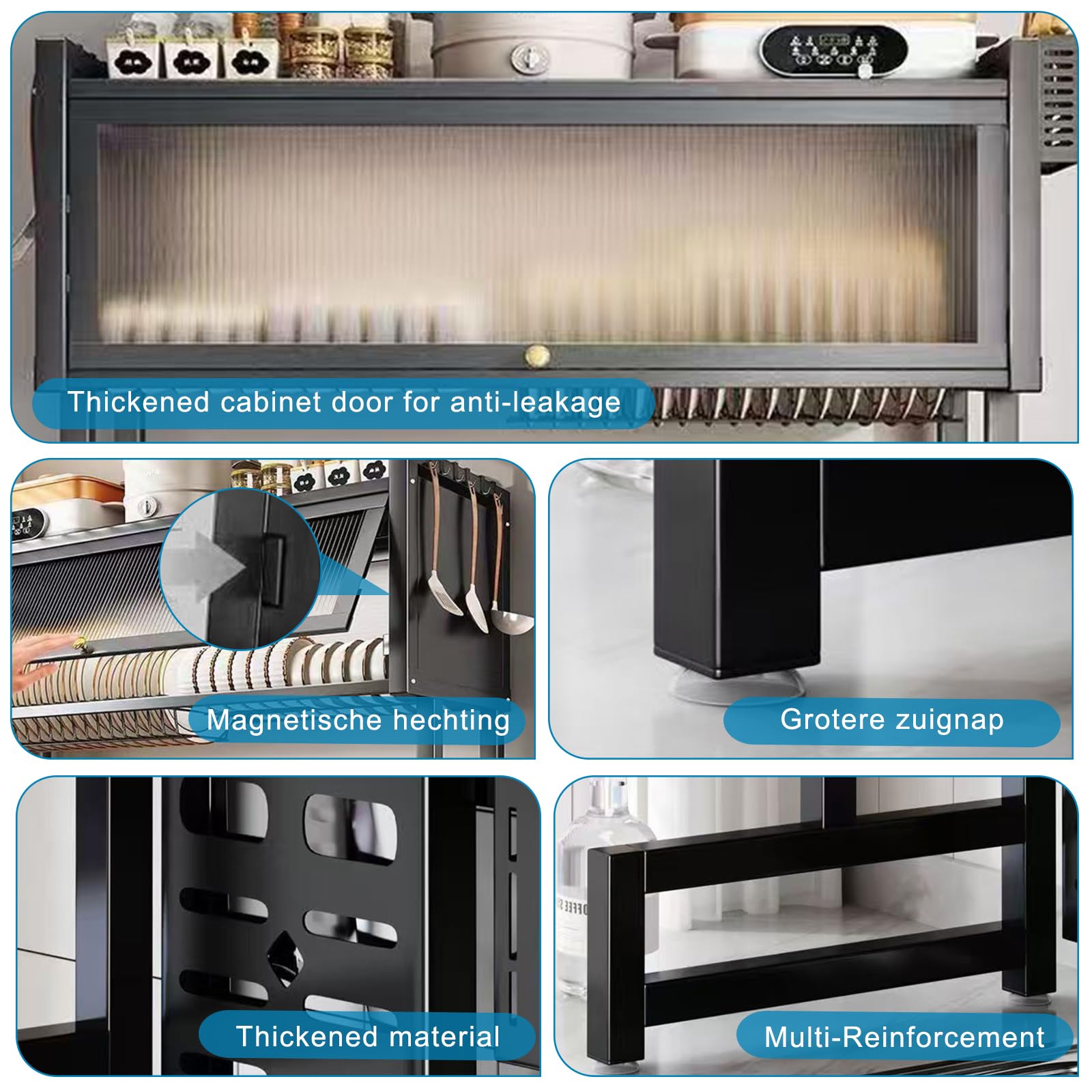 Escurreplatos grande con tapa, resistente al polvo y ahorra espacio, organizador de vajilla multifuncional sobre el fregadero, para platos, vasos, cuencos, secado y almacenamiento en la cocina (negro