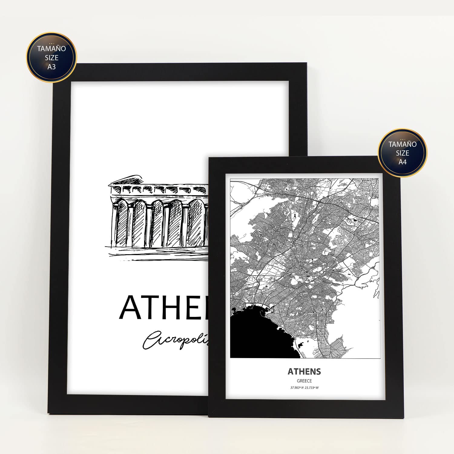 Nacnic Set de 6 láminas de Europa. Pósters con Ilustraciones en Estilo nórdico de mapas y monumentos para tu hogar, Negocio, Oficina. Decoración de Interiores. Tamaños A4 y A3. con Marco.